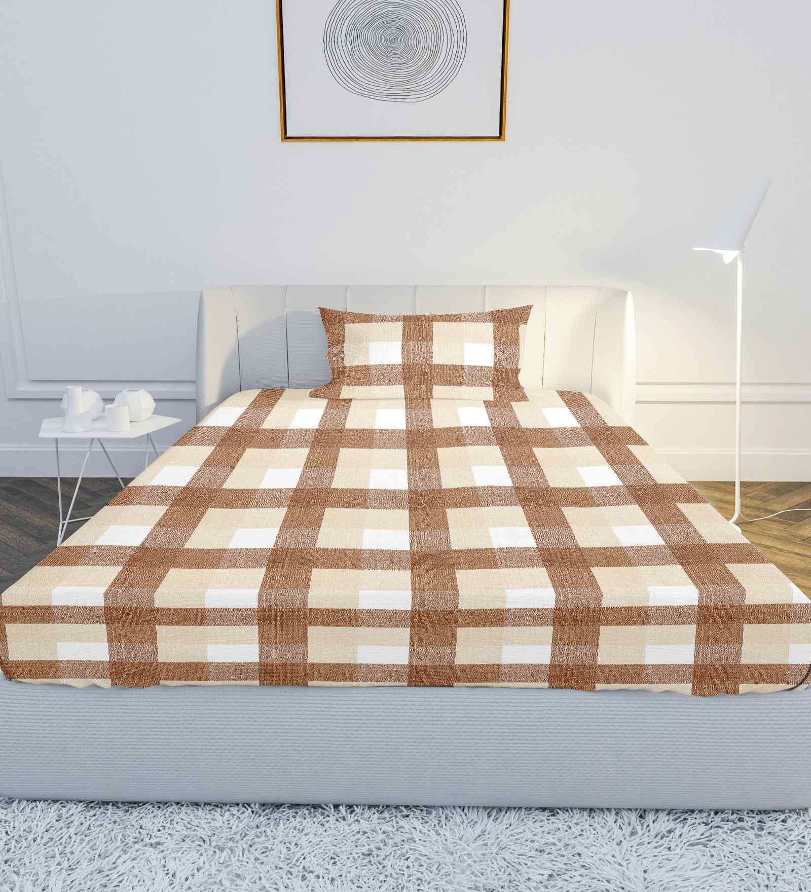 Brown Polycotton 1 Single Bedsheet with 1 Pillow Cover