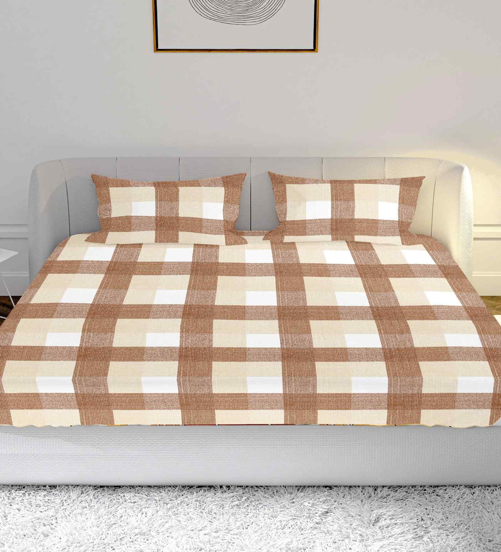 Brown Polycotton 1 Super King Bedsheet with 2 Pillow Covers