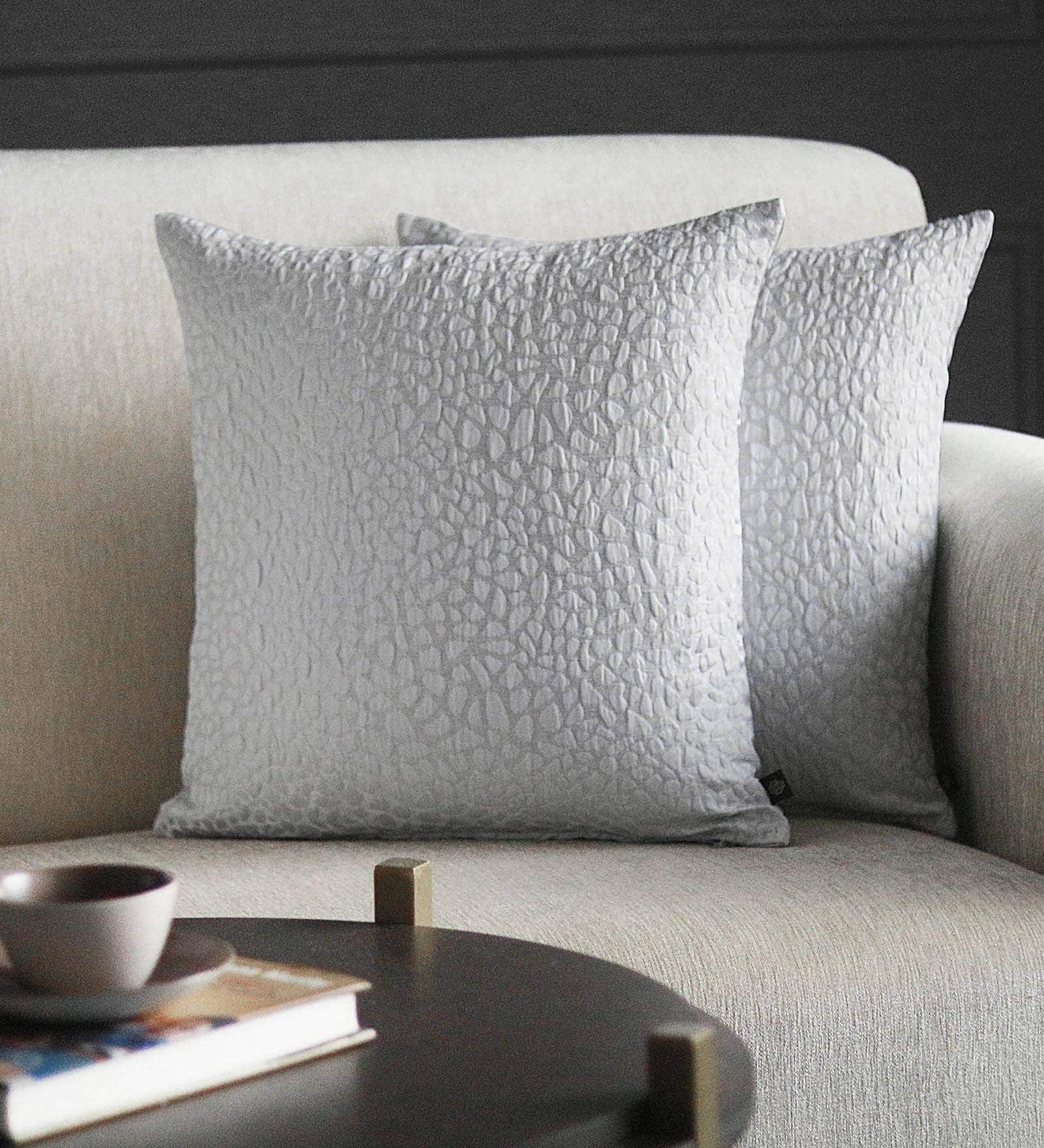 Brown Textured Poly Cotton 16 x 16 Inches Cushion Covers (Set of 2)