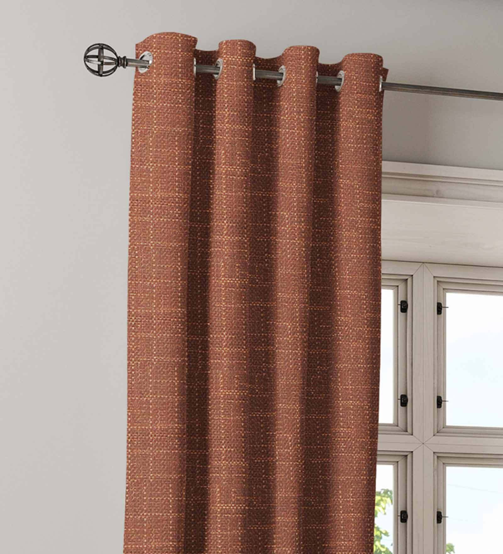 Brown Polyester Solid 5 Ft Blackout Eyelet 2 Window Curtains