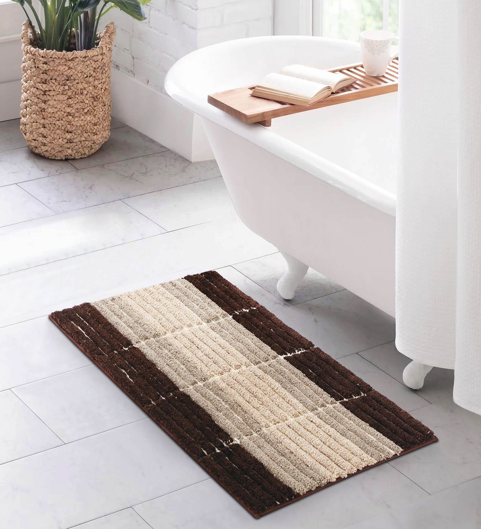 Brown Polyester 24X16 Inches Anti-Skid  Bath Mat