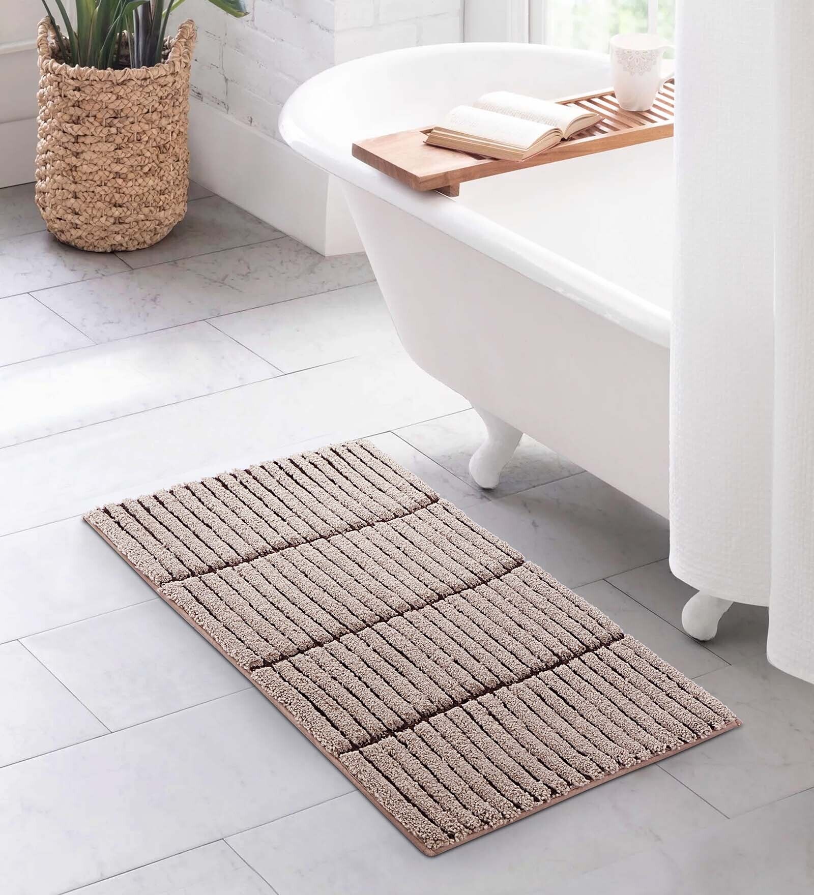 Brown Polyester 24X16 Inches Anti-Skid  Bath Mat
