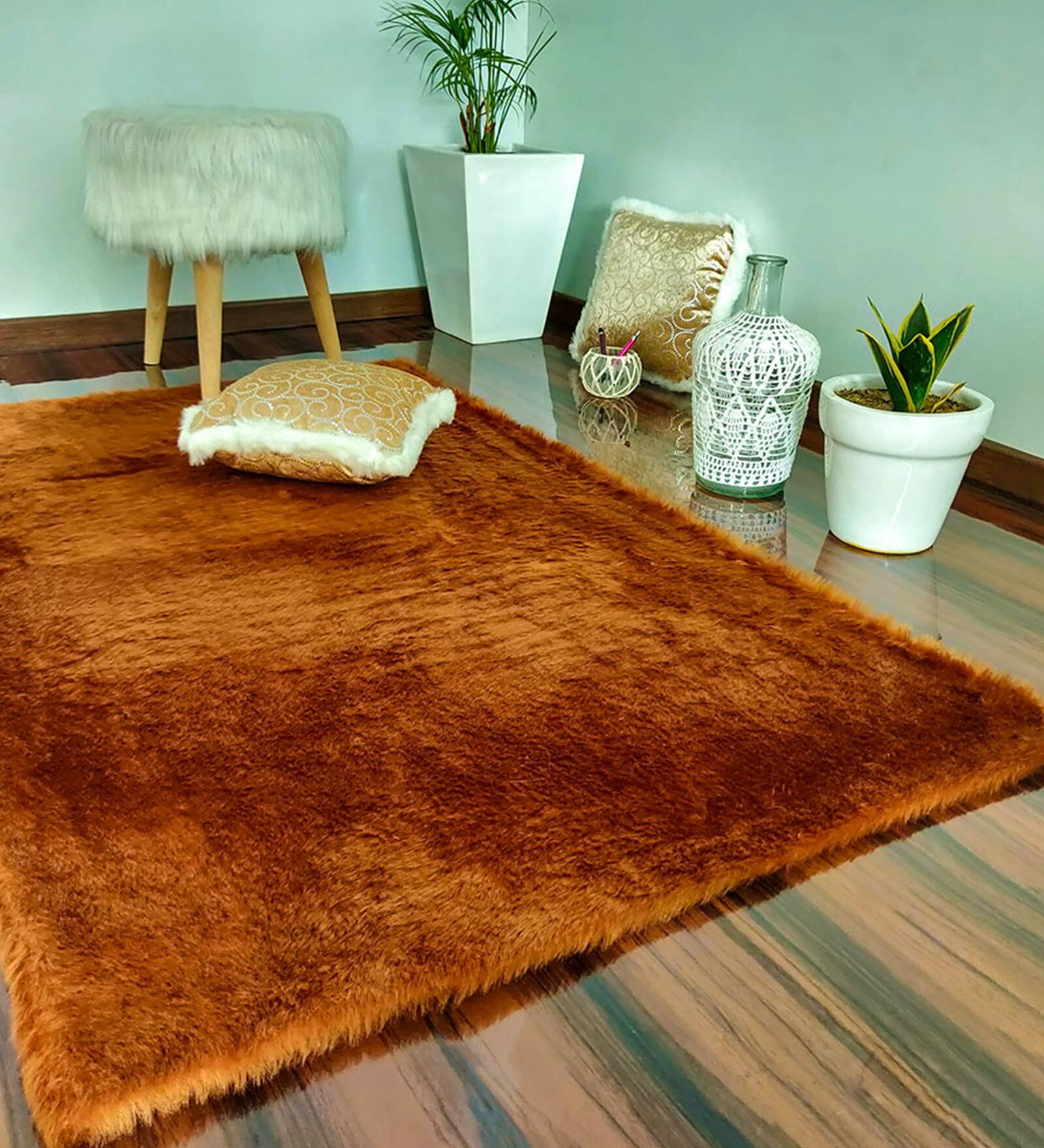 Brown Shaggy Polyester 5 ft x 7 ft Shaggy Carpet