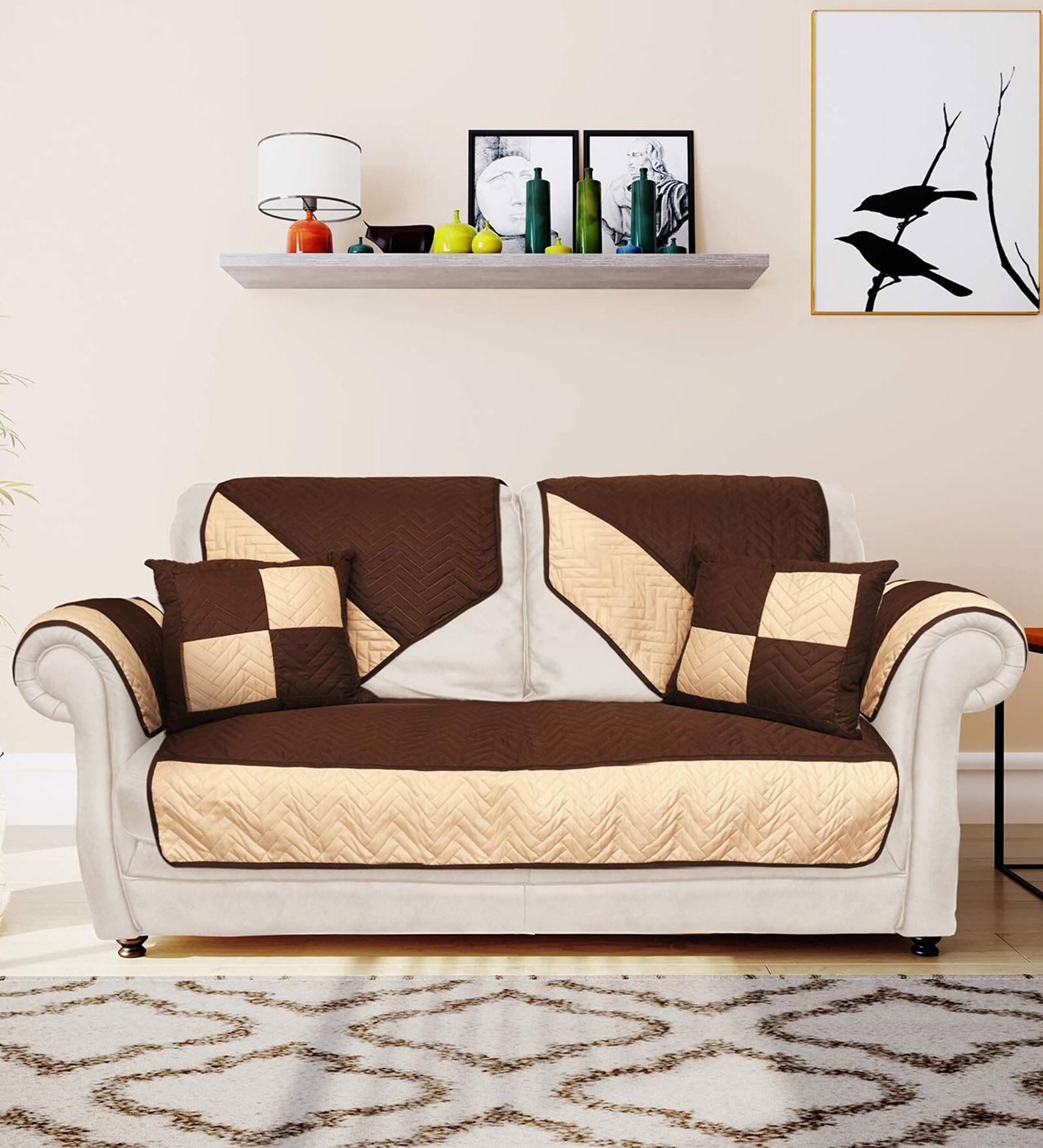 Buy Brown Polyester 70 GSM Patch 2 Seater Sofa Cover by home Online