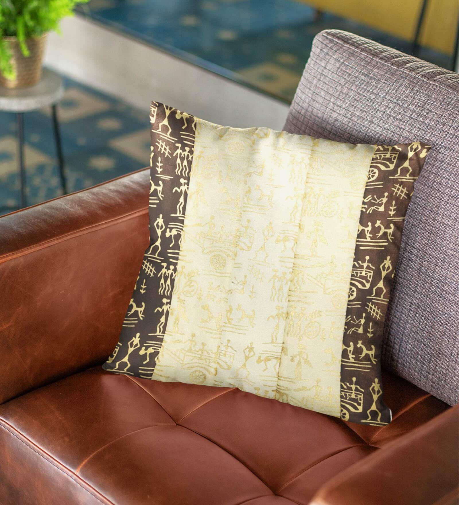 Buy Brown Polyester Abstract 16 X 16 Inch( Set Of 5 ) Cushion Cover By ...