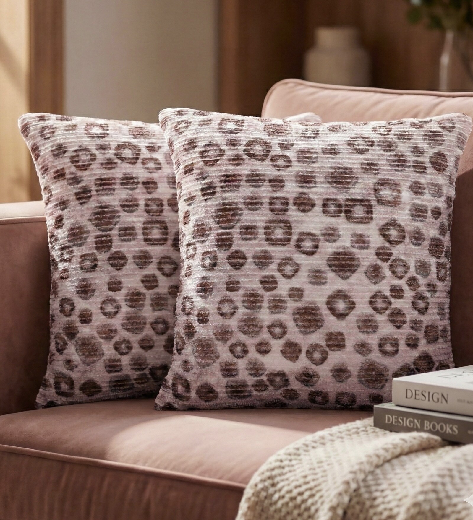 Brown Polyester Abstract 18x18 inches Cushion Covers Set of 2