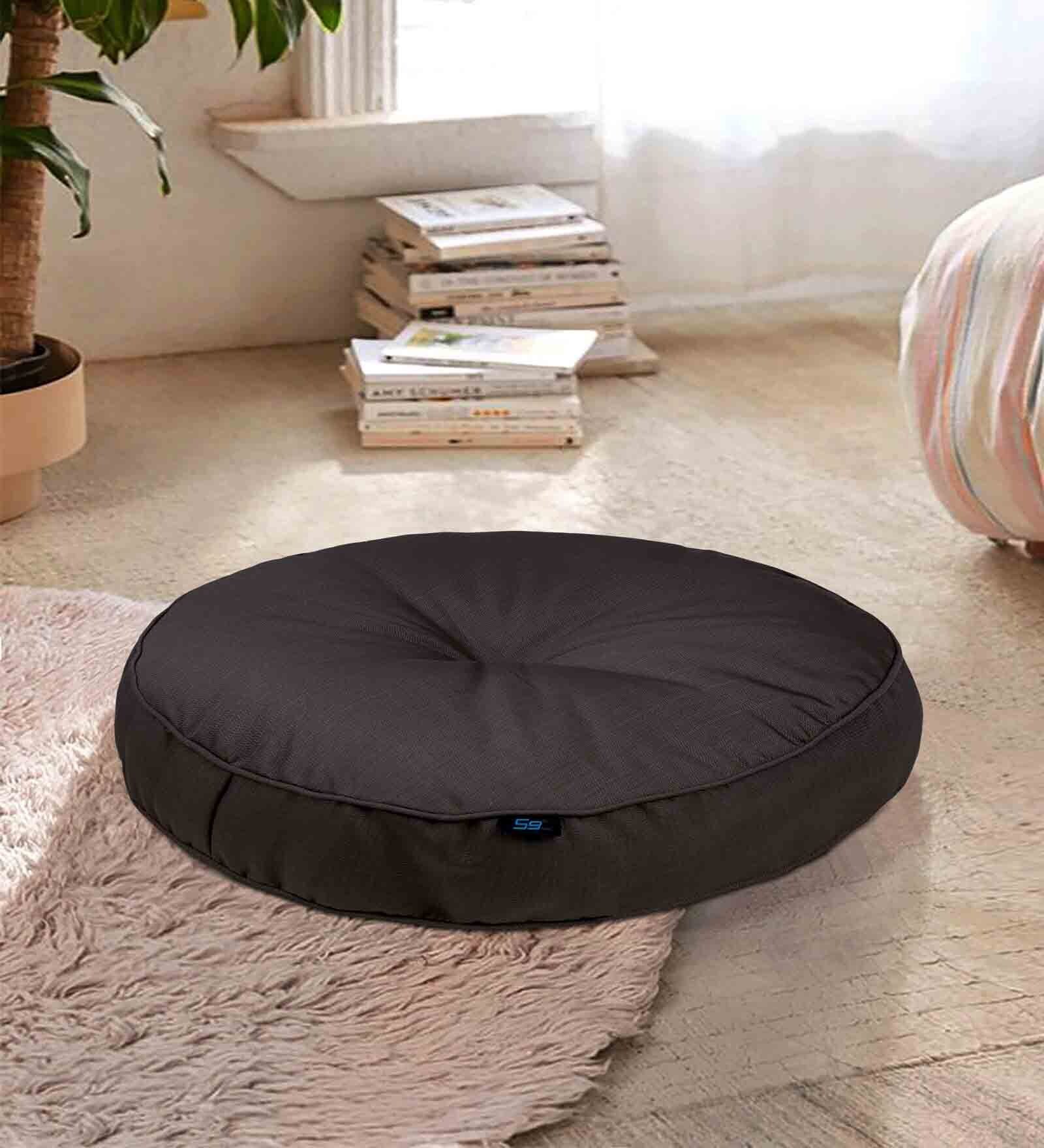 Brown Solid Polyester 22x22 Inches Floor Cushion