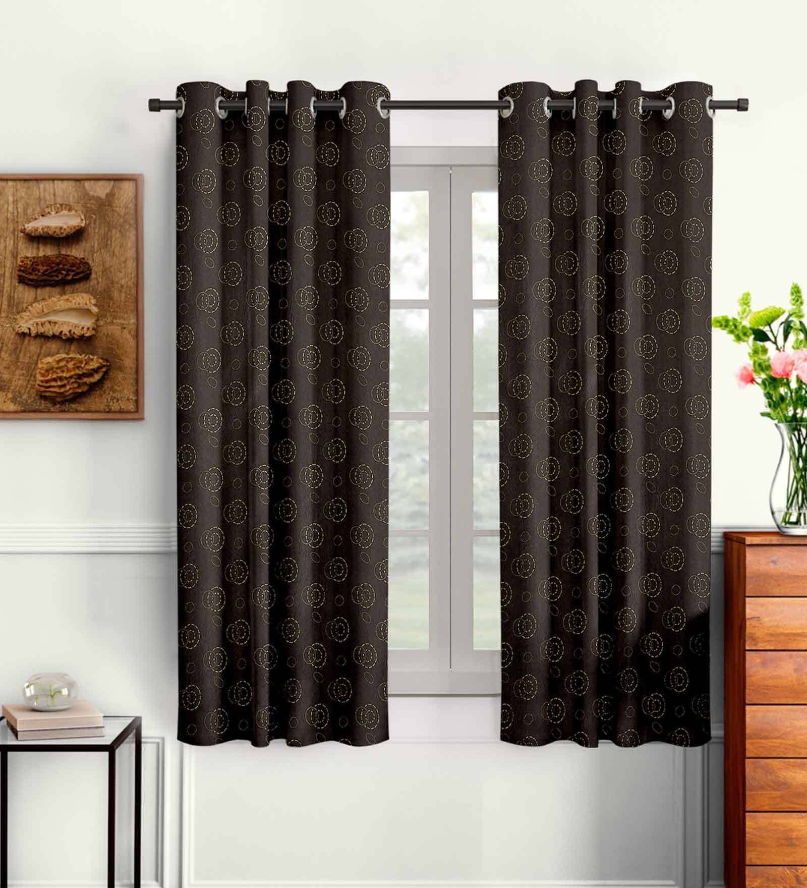 Brown Solid Polyester 5 Ft Semisheer Eyelet Window Curtains (Set of 2)