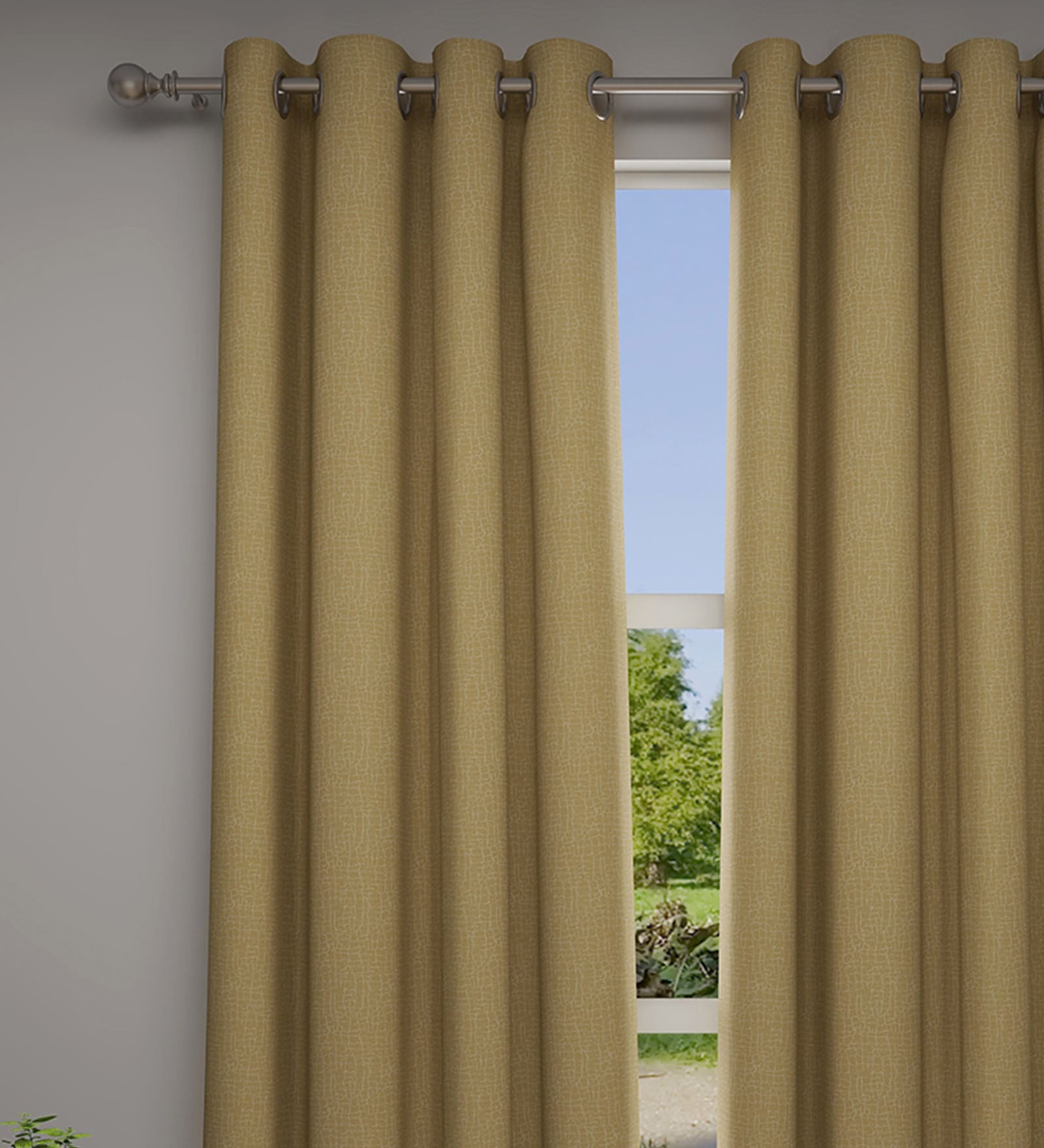 Brown Solid Polyester 7 Ft Semisheer Eyelet Door Curtains (Set of 2)