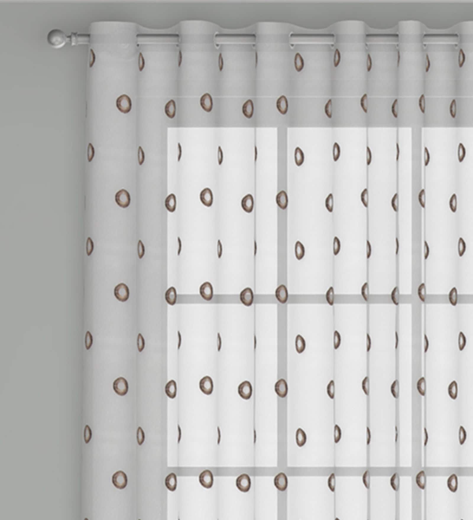 Brown Geometric Polyester 7 Ft Sheer Eyelet Door Curtain