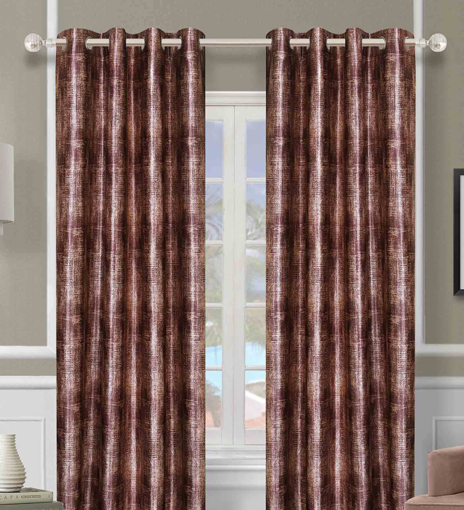 Brown Polyester Textured 7FT Light Filtering Eyelet Door Curtains (Pack of 2)