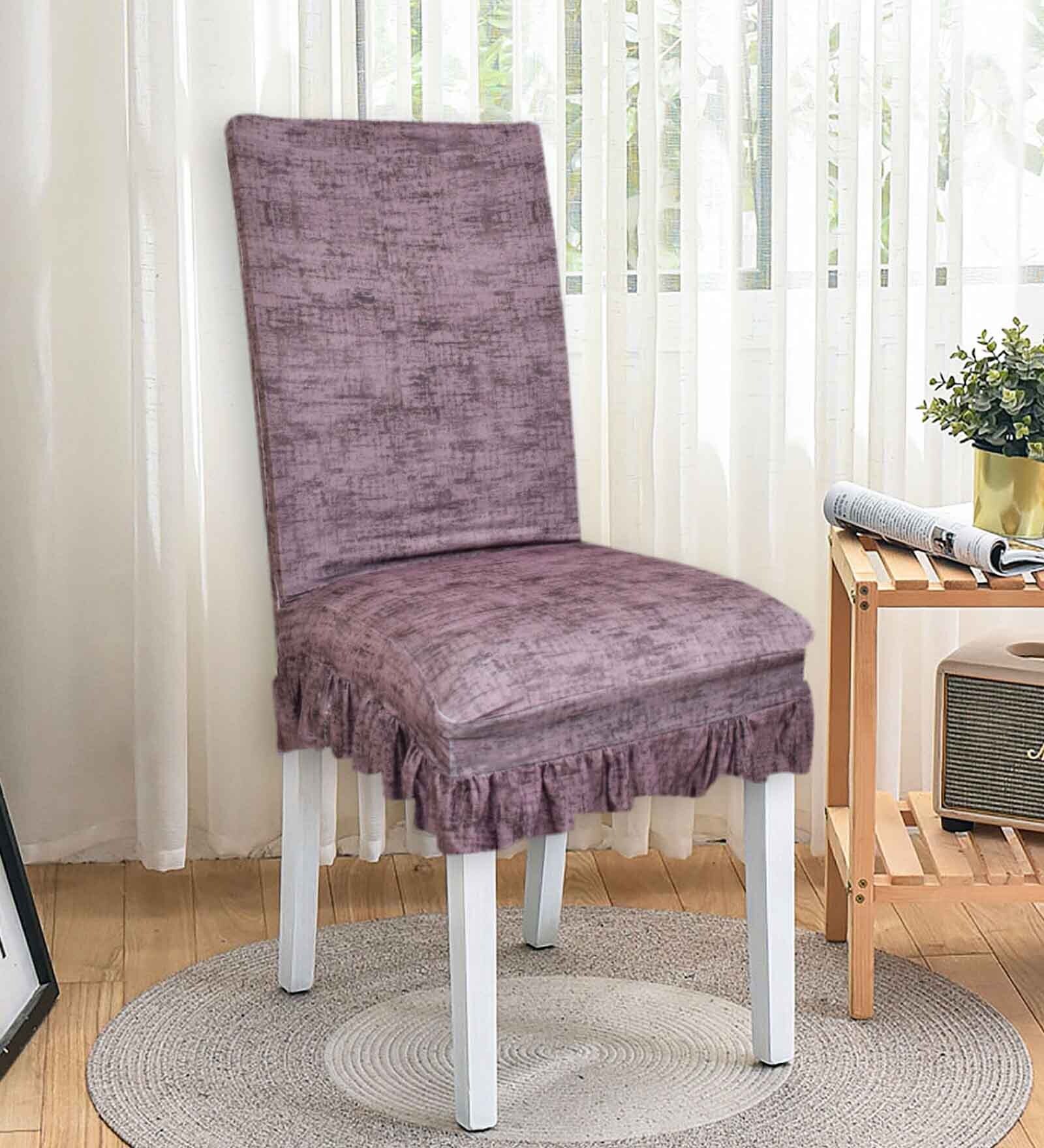 Brown Printed Polyester Blend 14x45 Inches Chair Covers (Set of 4)