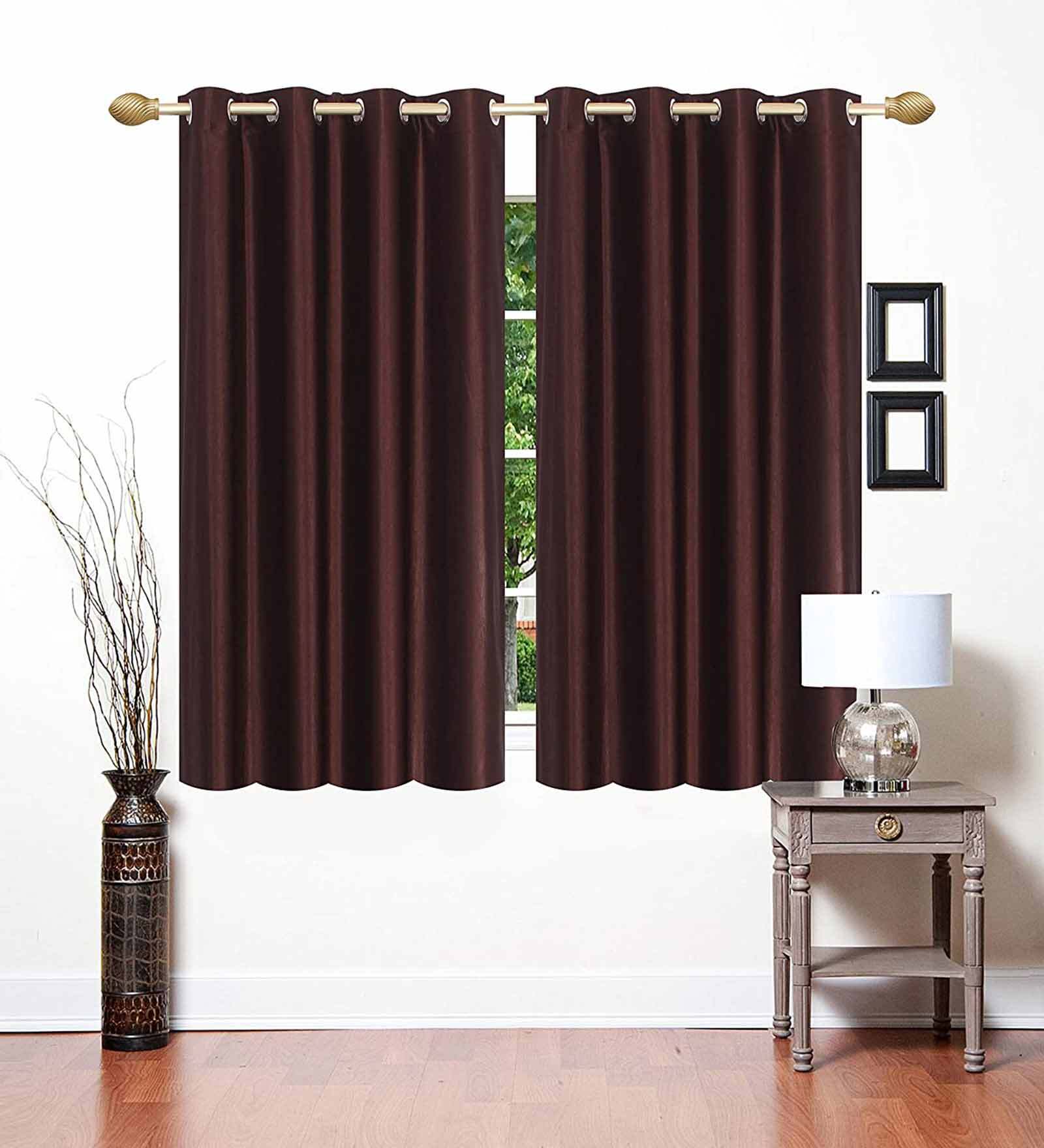 Brown Solid Polyester 5 Ft Light Filtering Eyelet Window Curtains (Set of 2)