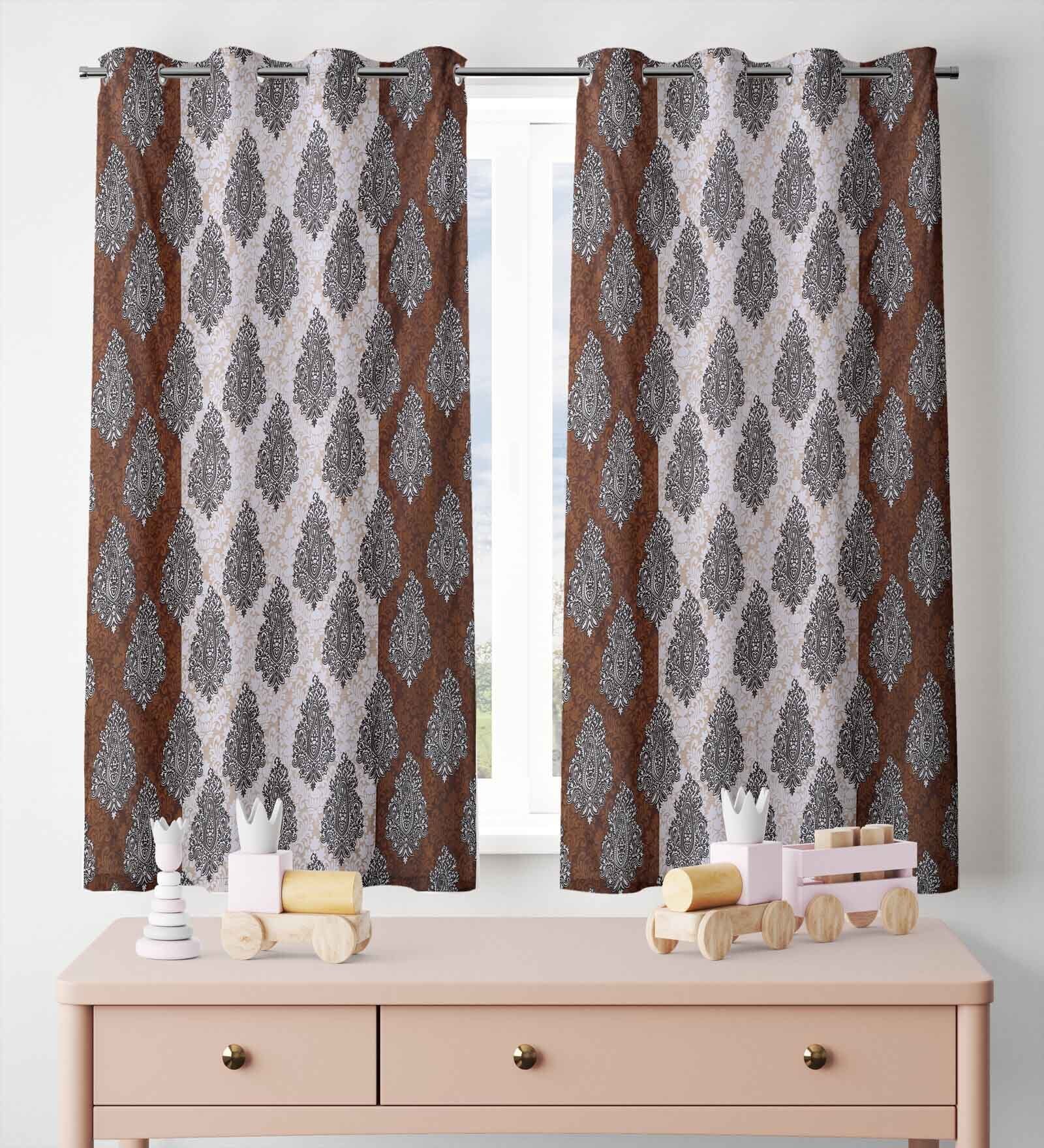 Brown Traditional Polyester 5 Ft Semisheer Eyelet Window Curtains (Set of 2)