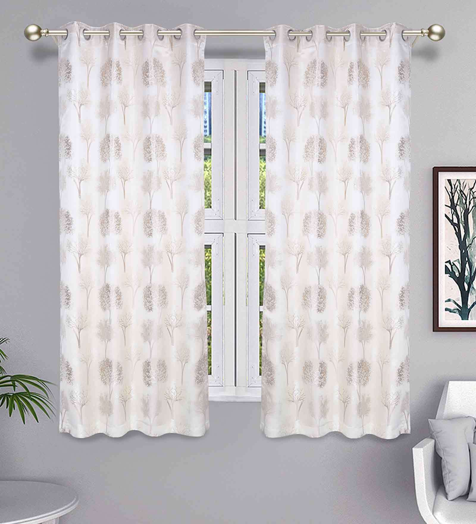 Cream Floral Polyester 5 Ft Light Filtering Eyelet Window Curtain