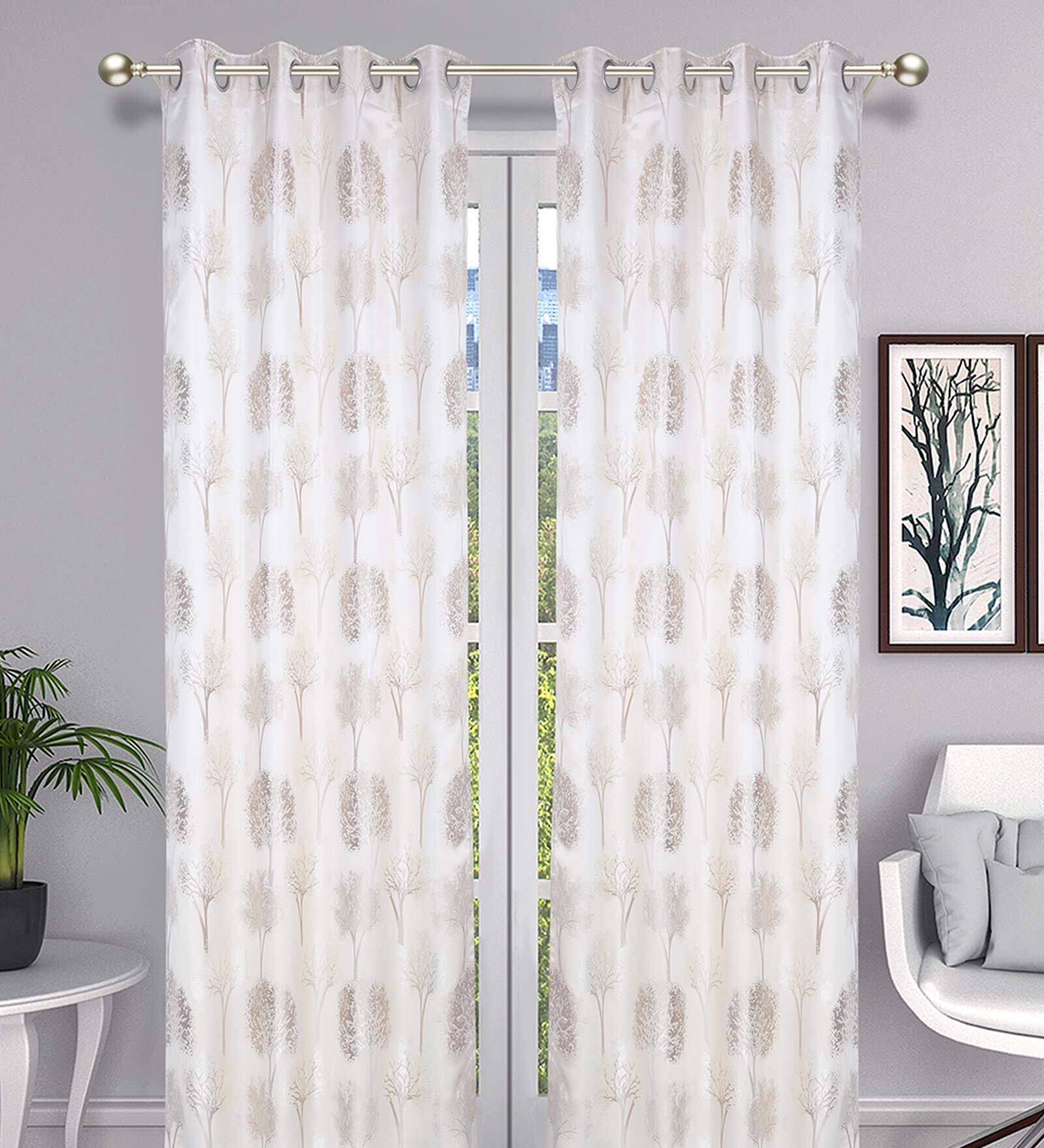 Cream Polyester Light Filtering 7 Feet Eyelet Curtain (1 Piece)