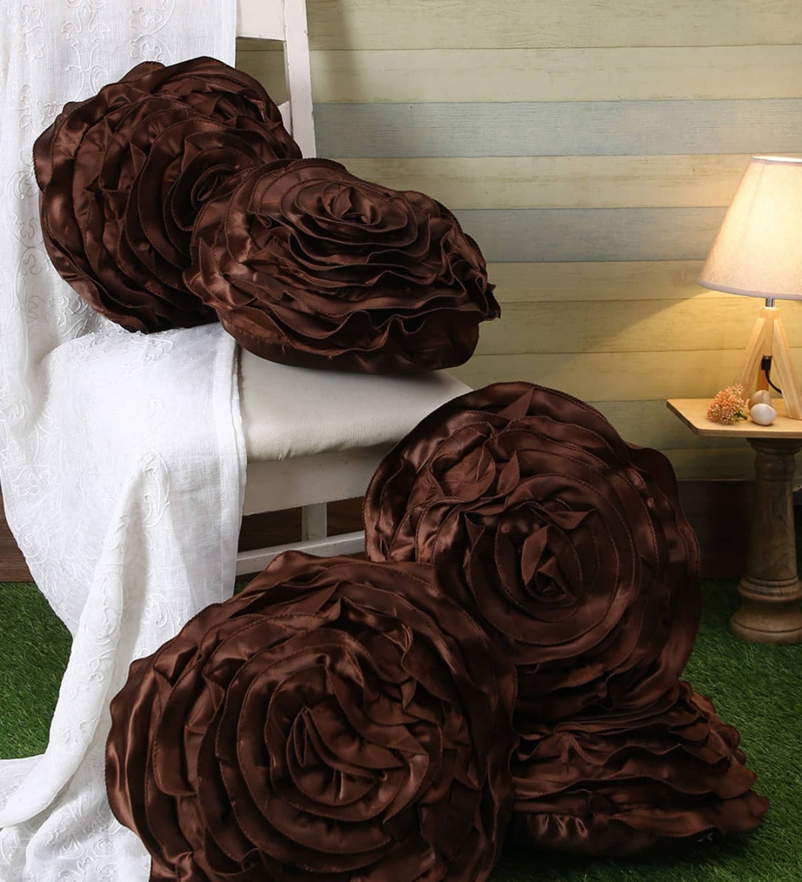 Brown Polyester Floral 40x40 inches Cushion Covers Set of 5