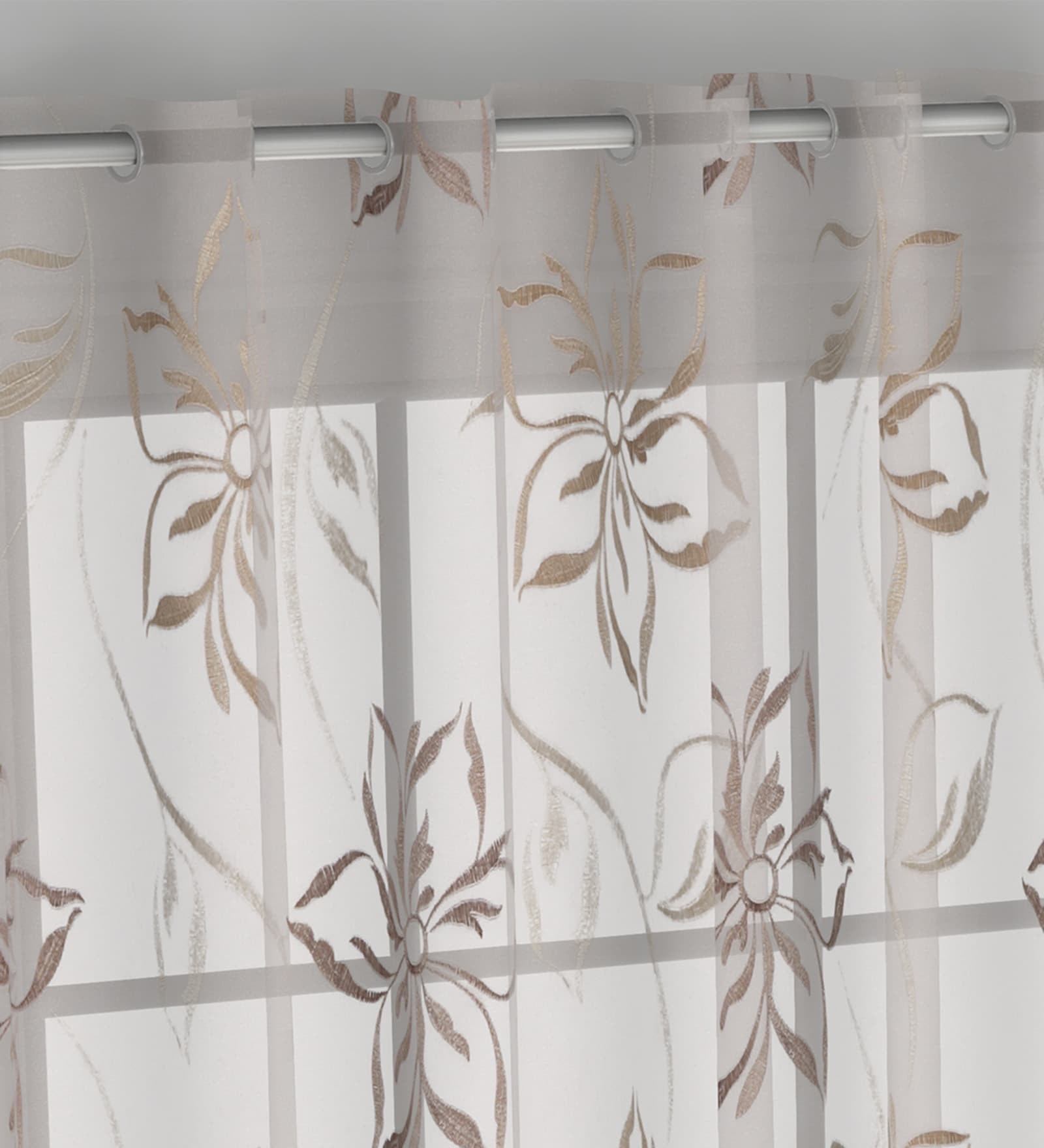 Brown Polyester Floral 7ft Sheer Eyelet 1 Pc Door Curtain