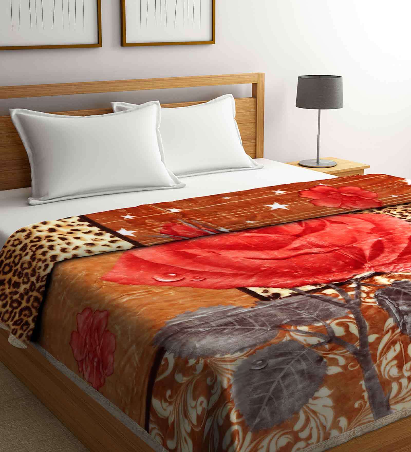 Multicolor Floral Polyester 950 GSM Double Bed Blanket