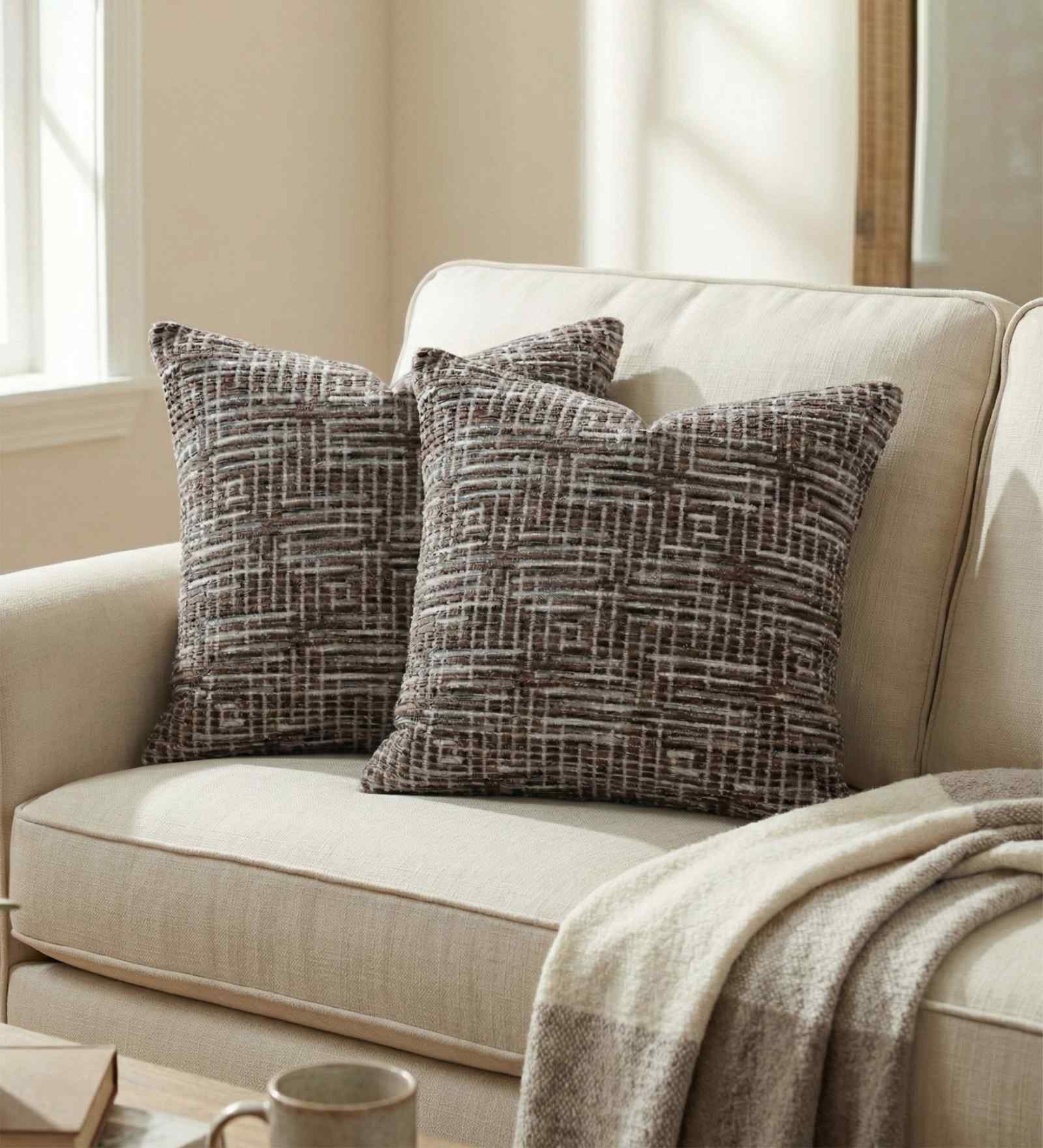 Brown Polyester Geometric 18x18 inches Cushion Covers Set of 2