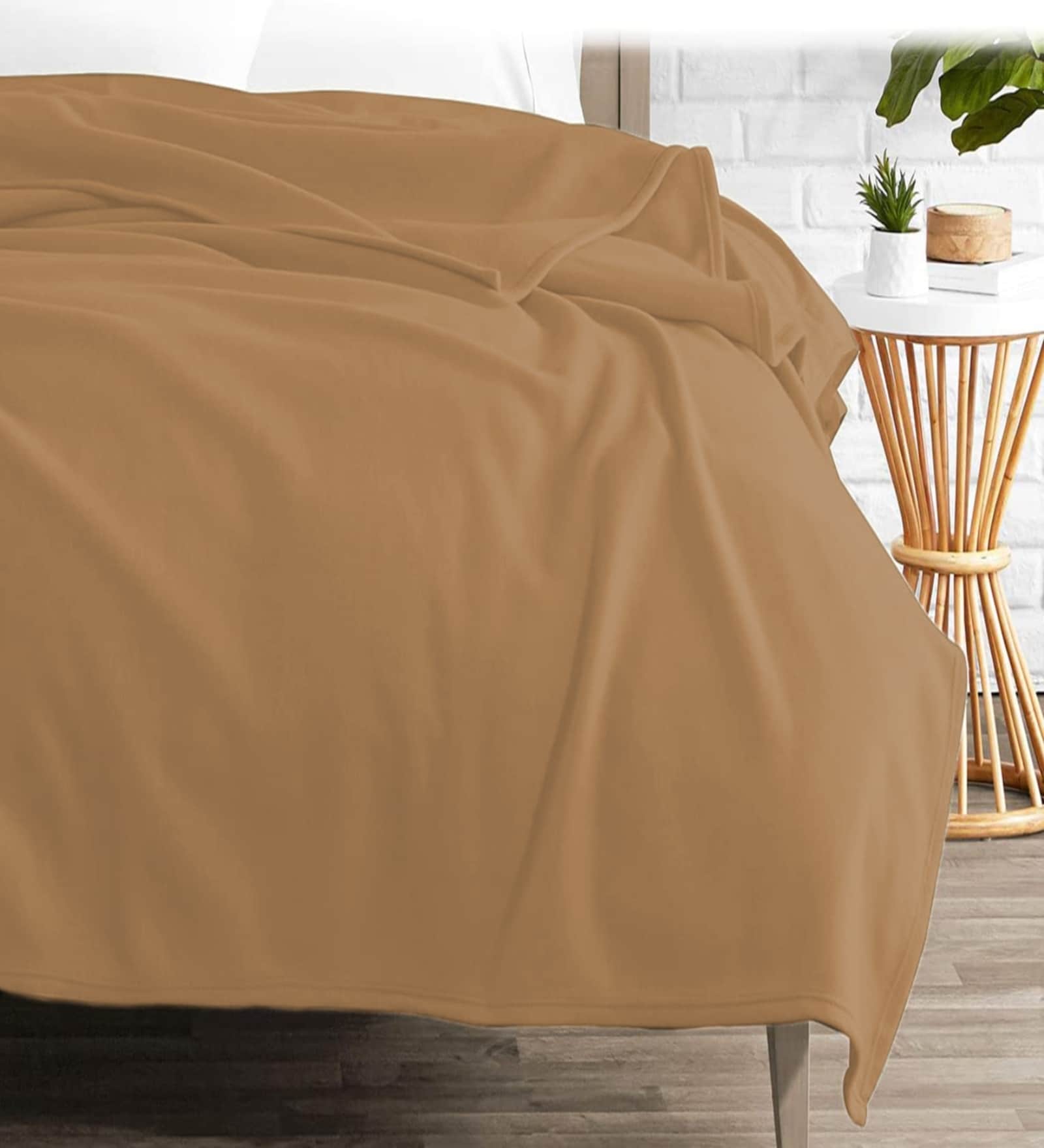 Beige Polyester Solid 140 GSM Single Polar Blanket