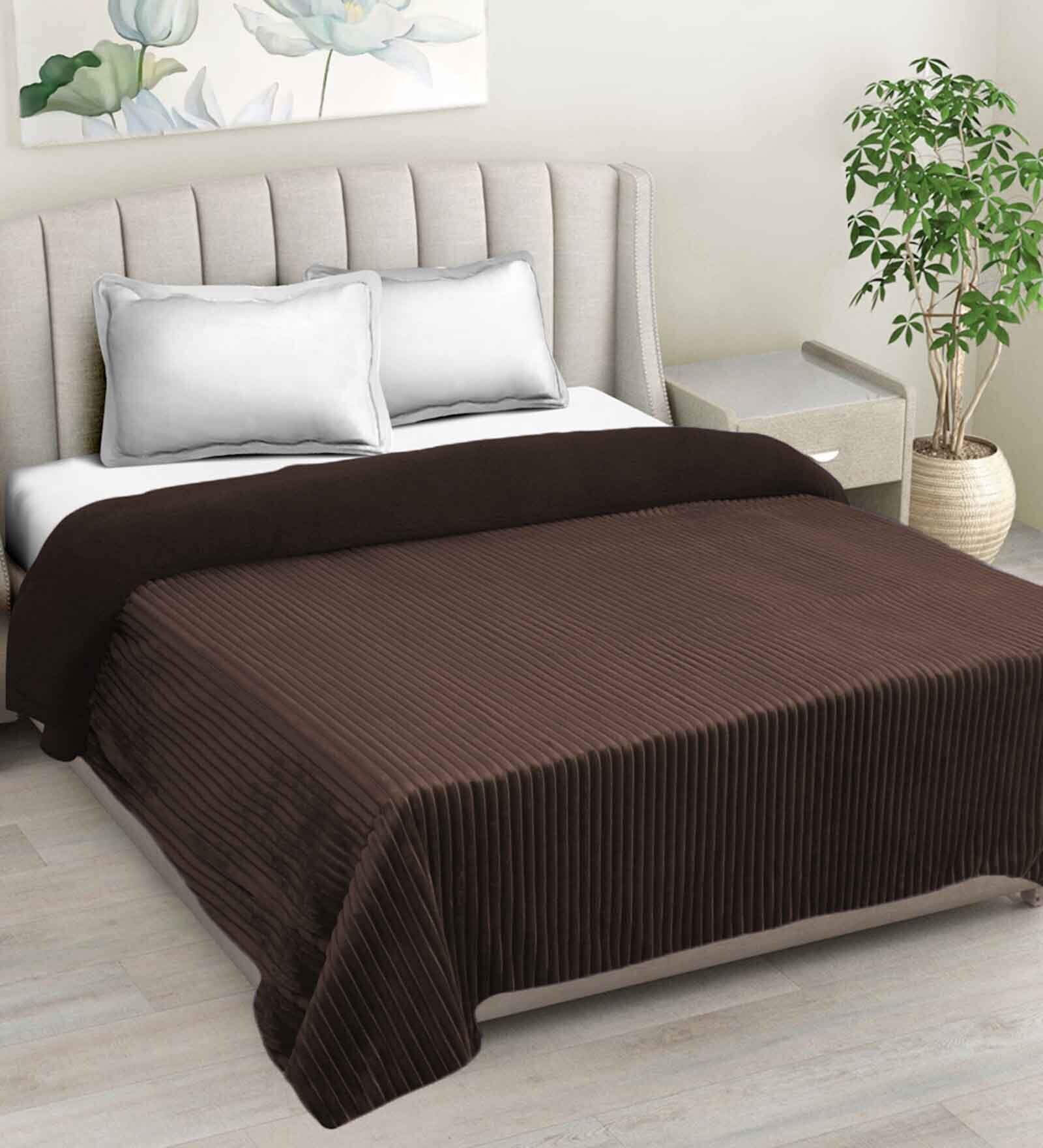 Buy Brown Polyester Solid 220 GSM Double Bed AC Room Blanket by Double ...