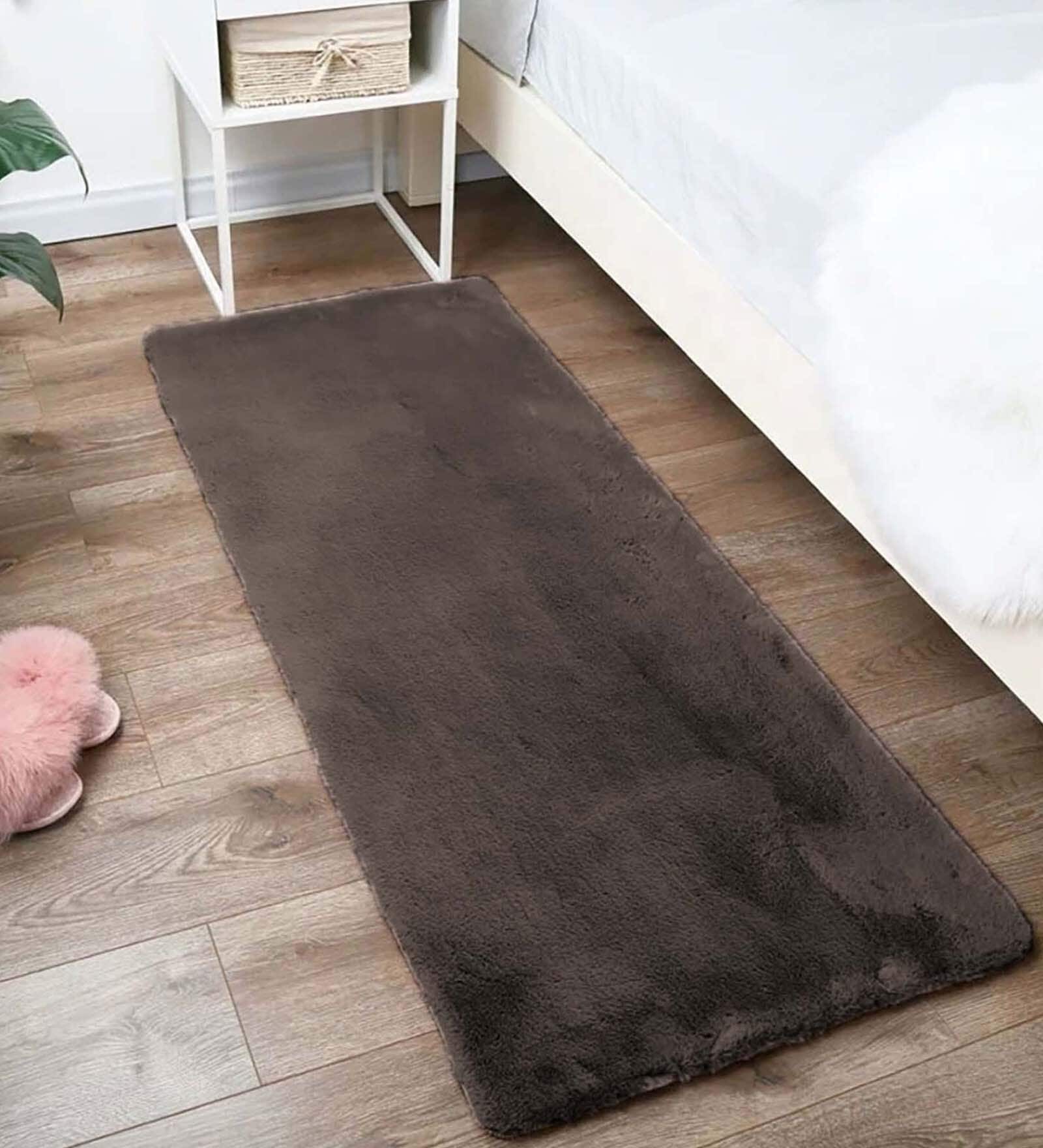 Brown Polyester 24 x 60 Inches Machine Made Floor Runner