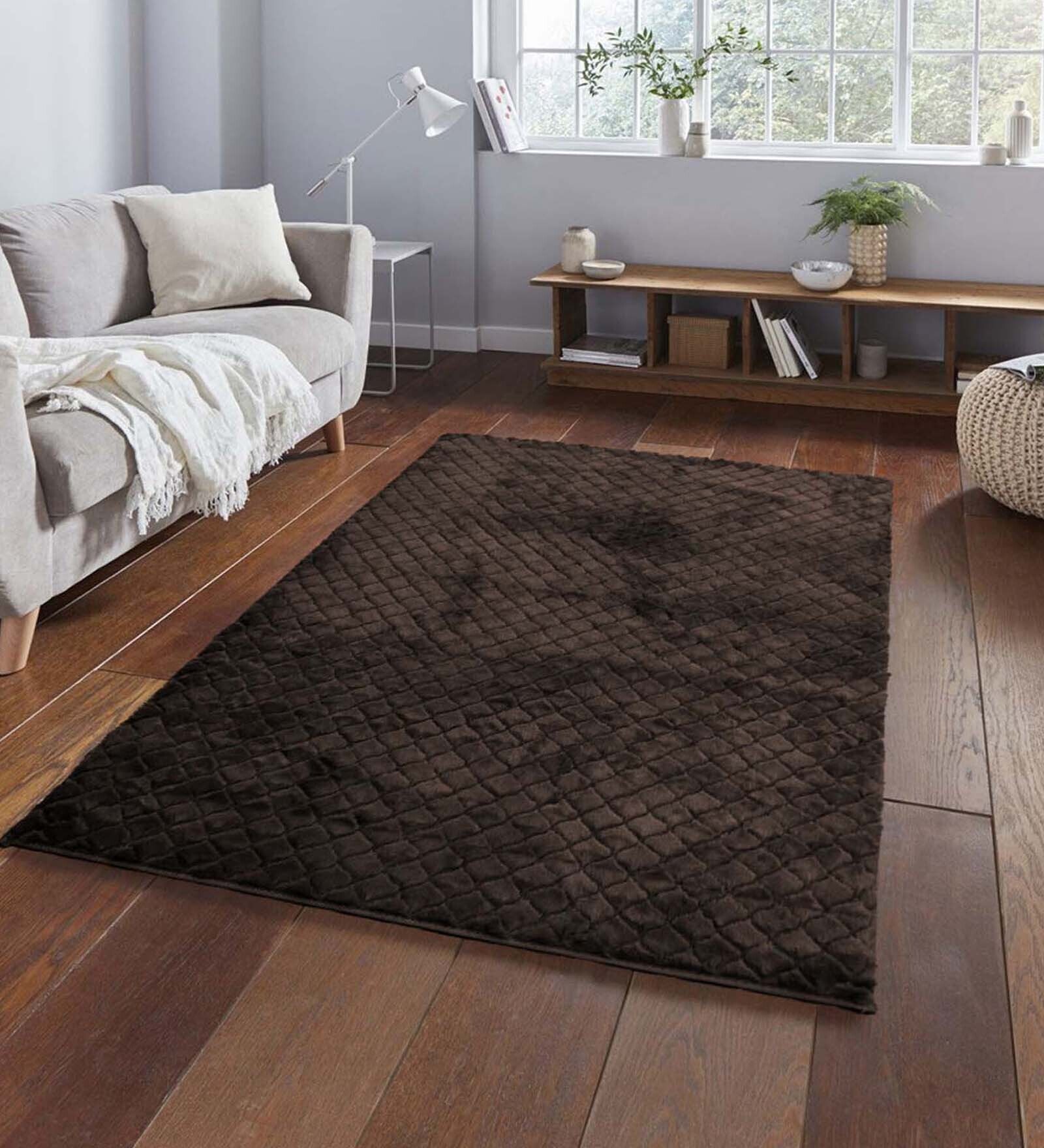 Buy Brown Geometric Polyester 4 ft x 6 ft Machine Made Carpet by Luxe ...