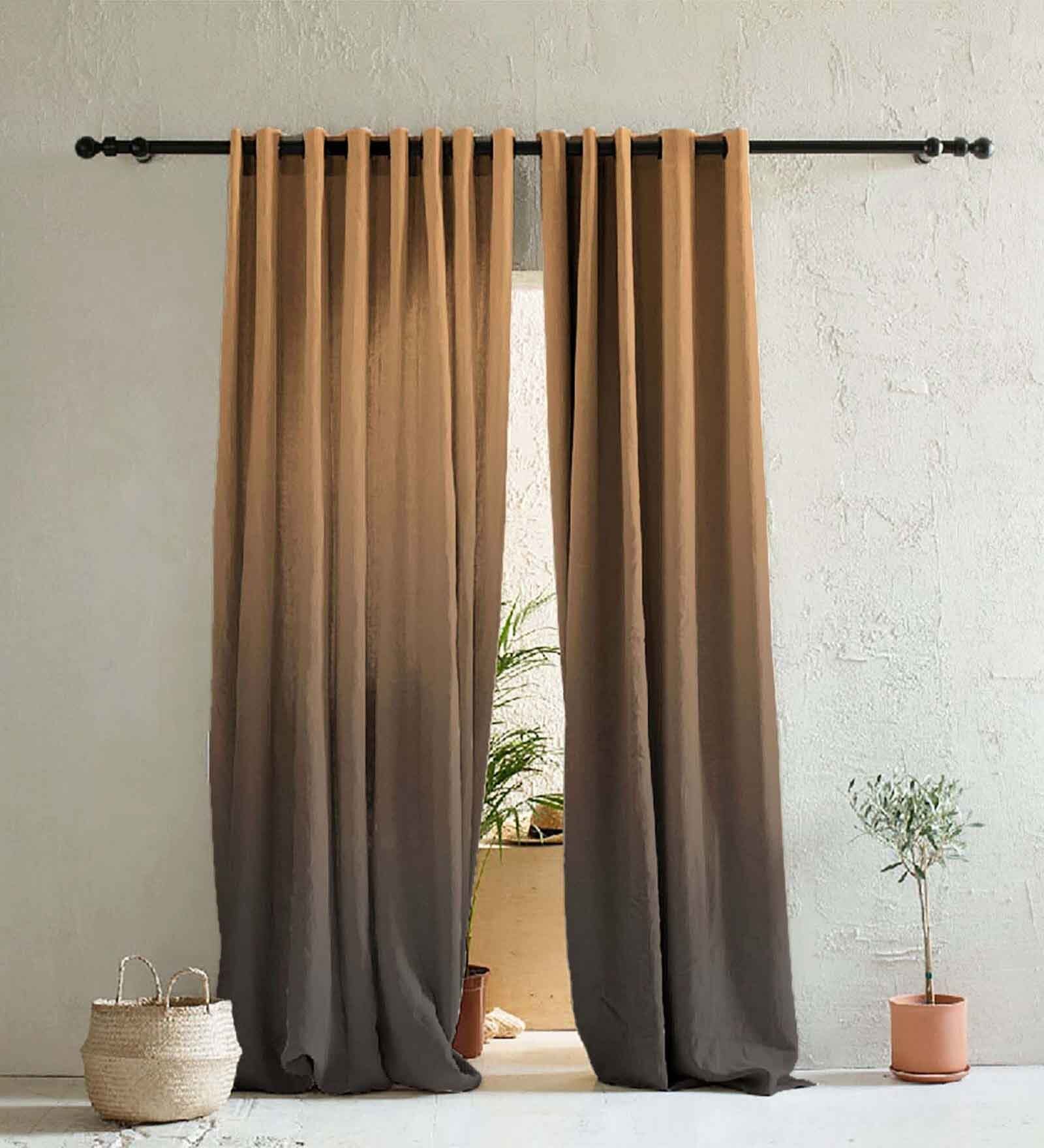 Brown Polyester Solid 7Ft Light Filtering Eyelet Door Curtains (Pack of 2)