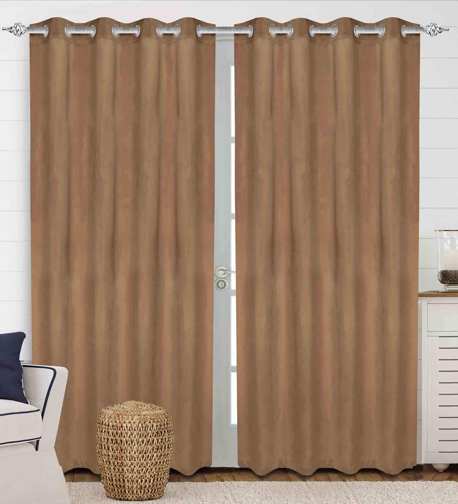 Brown Polyester Solid 9 ft Light Filtering Eyelet Door Curtain