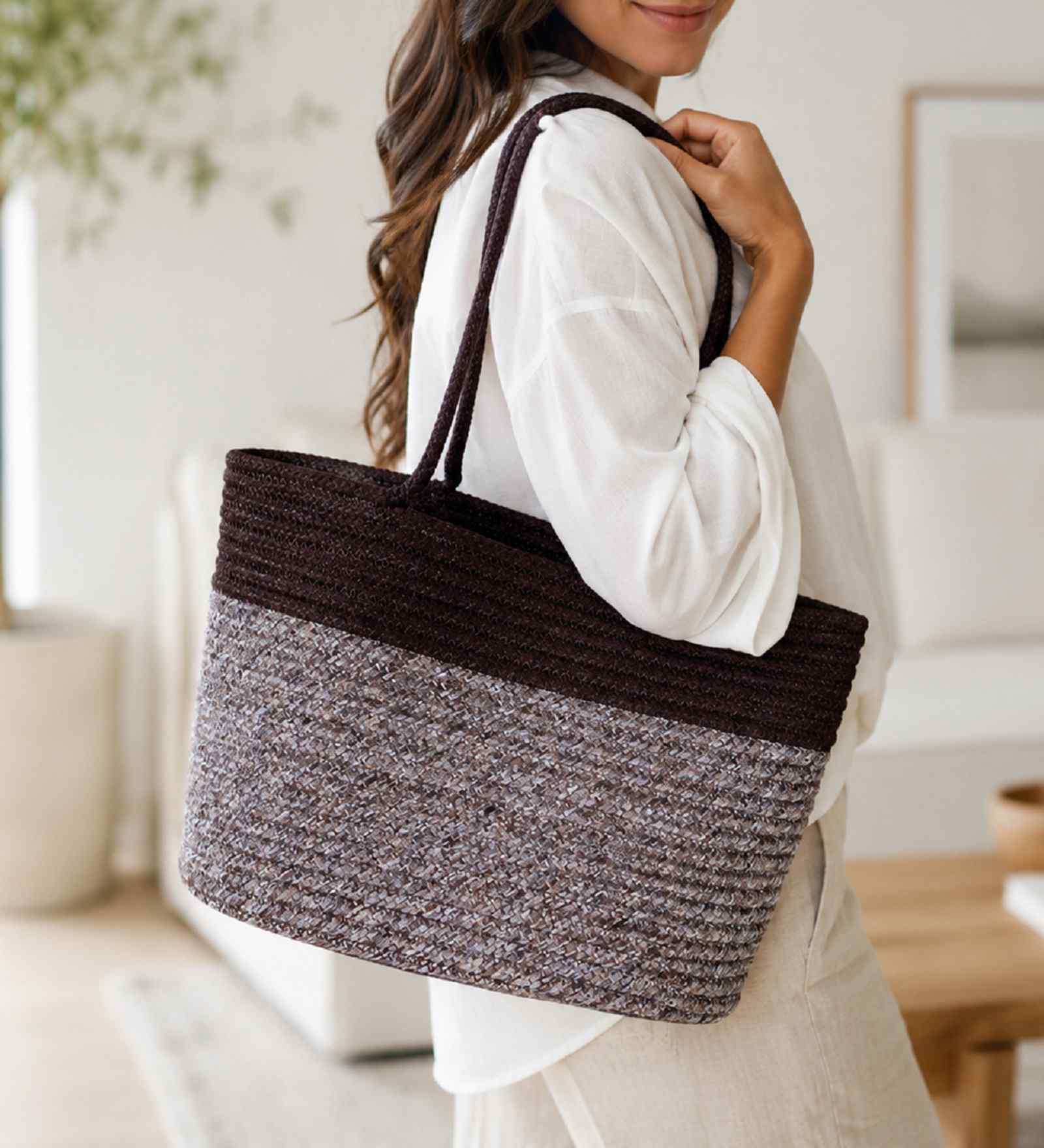 Brown Polypropelyene Braided Corsica Tote Basket/Bag