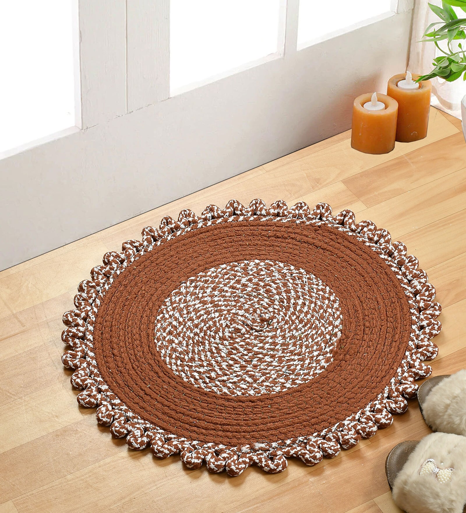 Brown Polypropylene Max Absorbent 18X18 Inches Round Bath Mat
