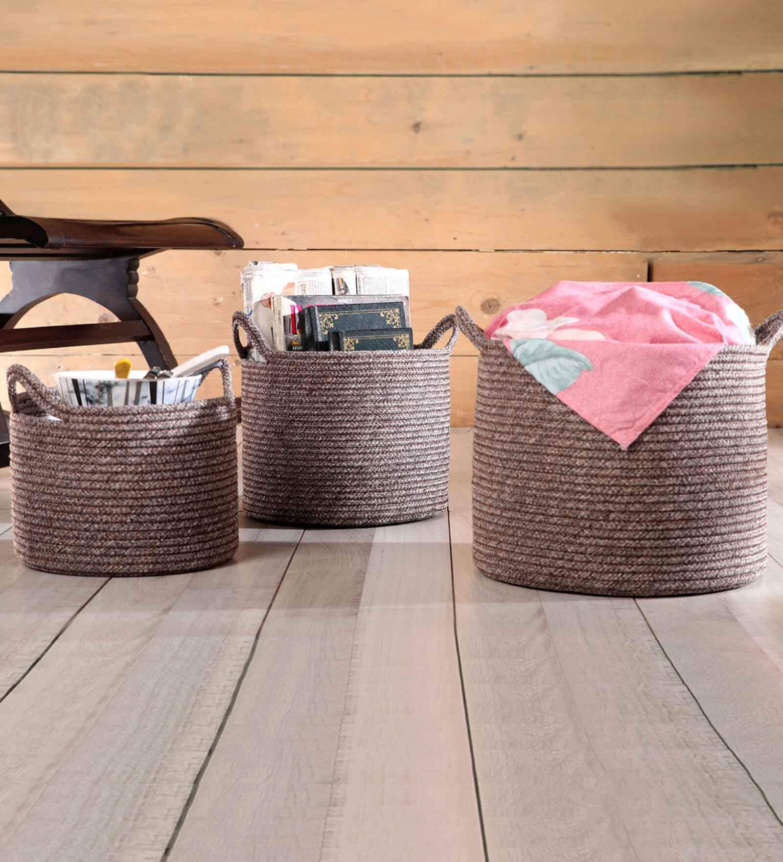 Brown Polypropylene 52 Ltr (3Pcs) Storage Basket