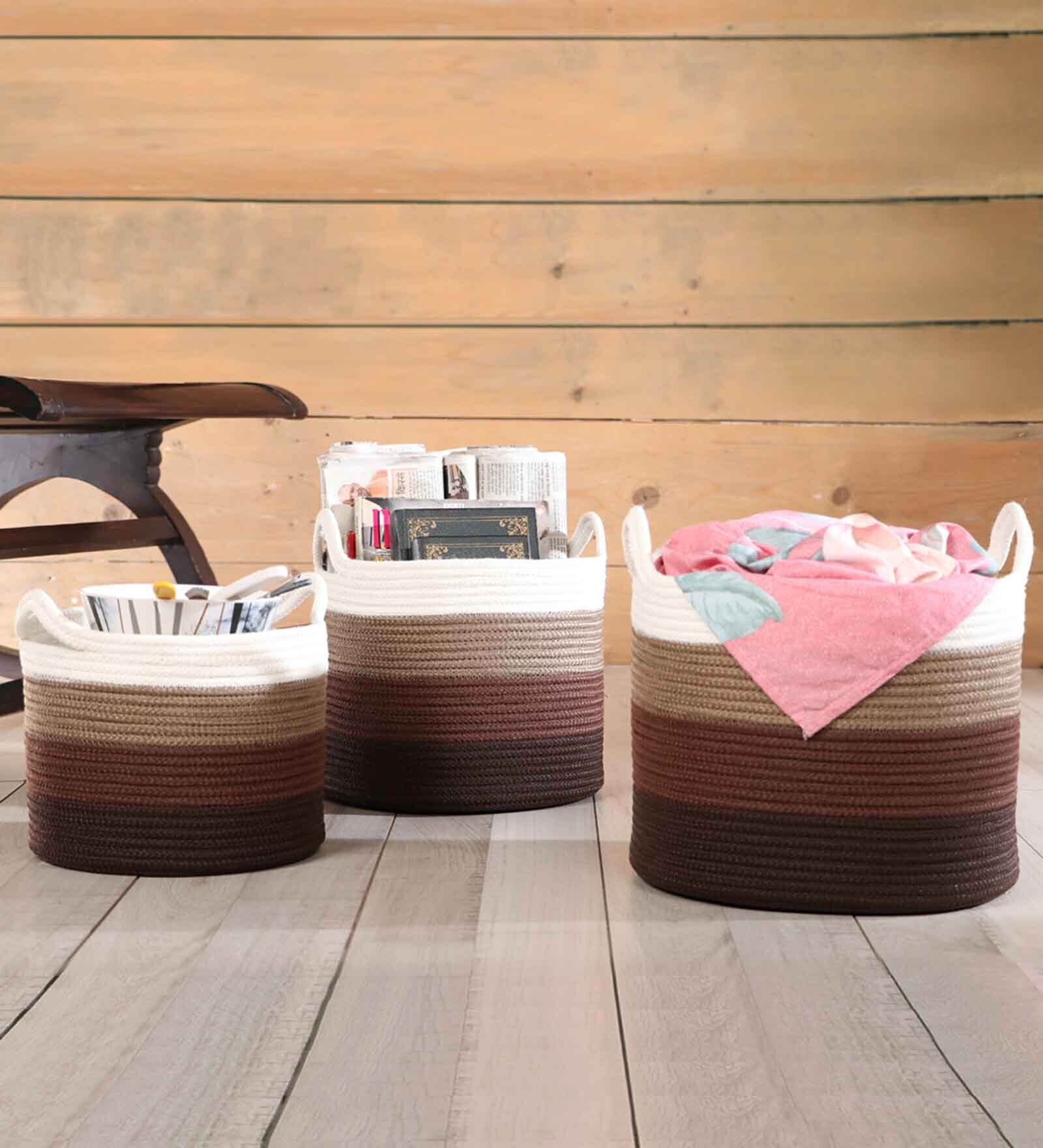 Brown Polypropylene 52 Ltr (3Pcs) Storage Basket