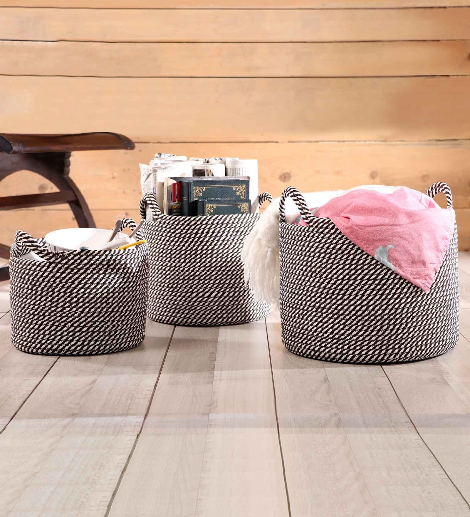 Brown Polypropylene 52 Ltr (3Pcs) Storage Basket