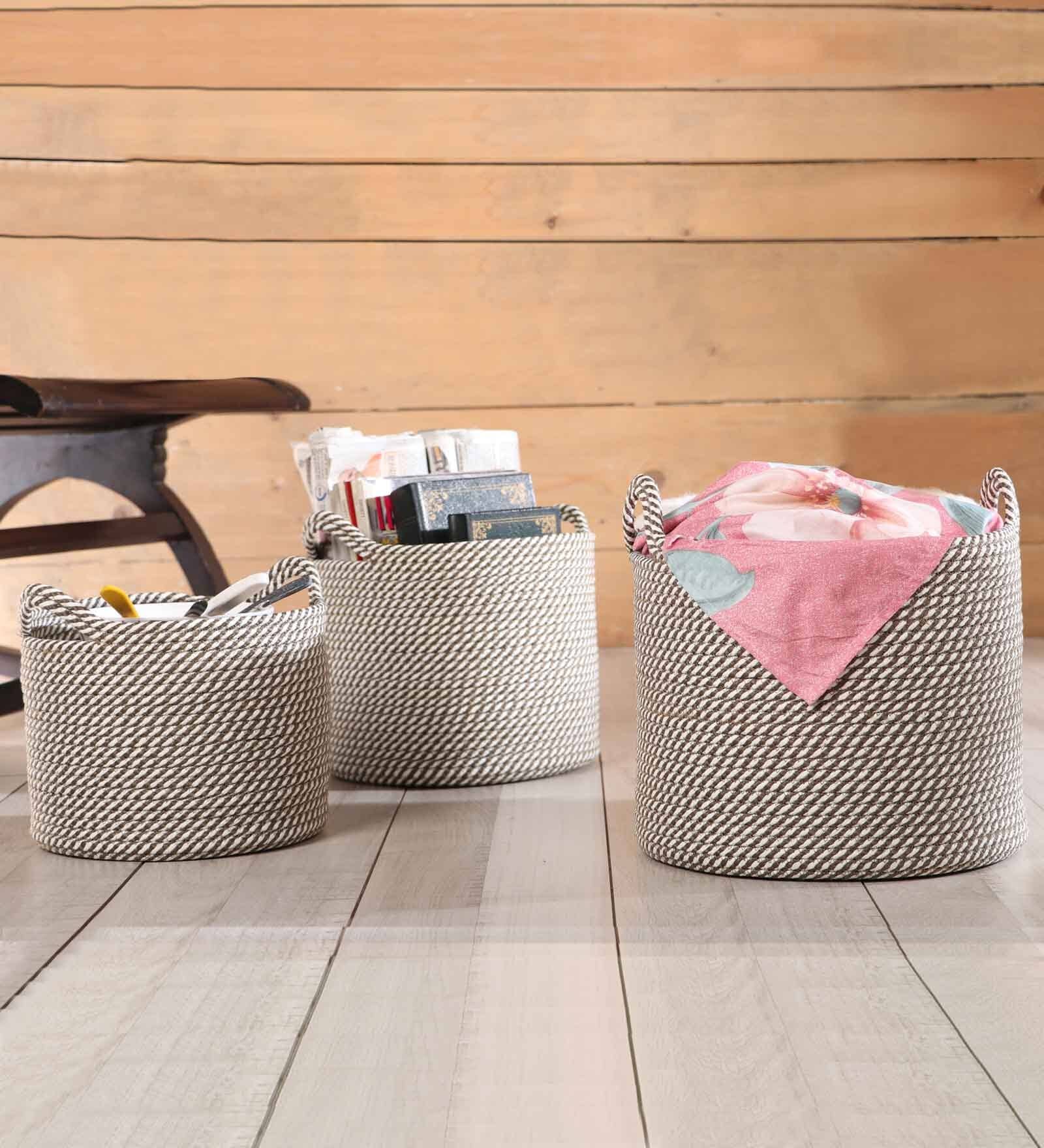 Brown Polypropylene 52 Ltr (3Pcs) Storage Basket