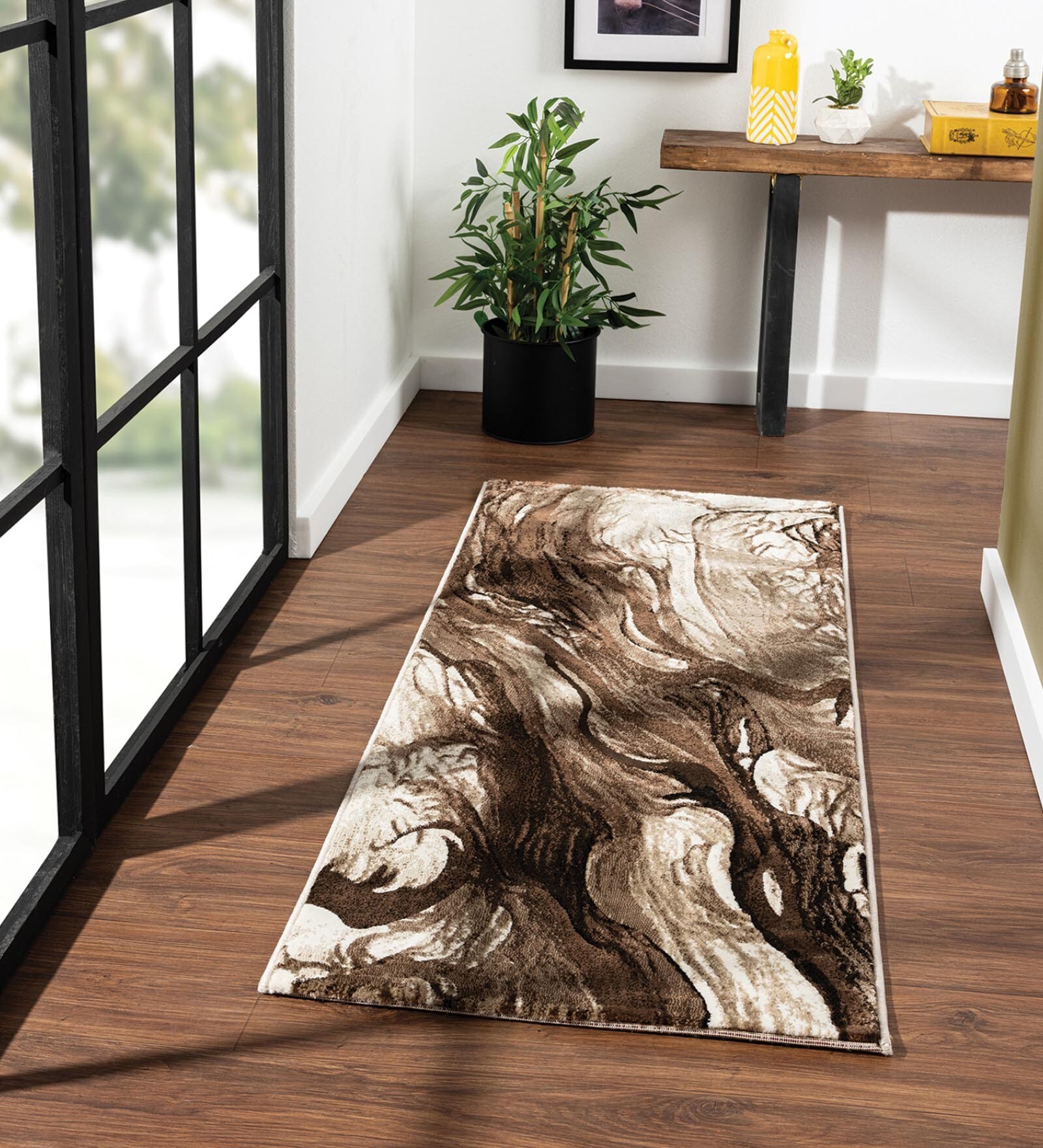 Brown Polypropylene 59 x 32 Inches Machine Made Floor Runner