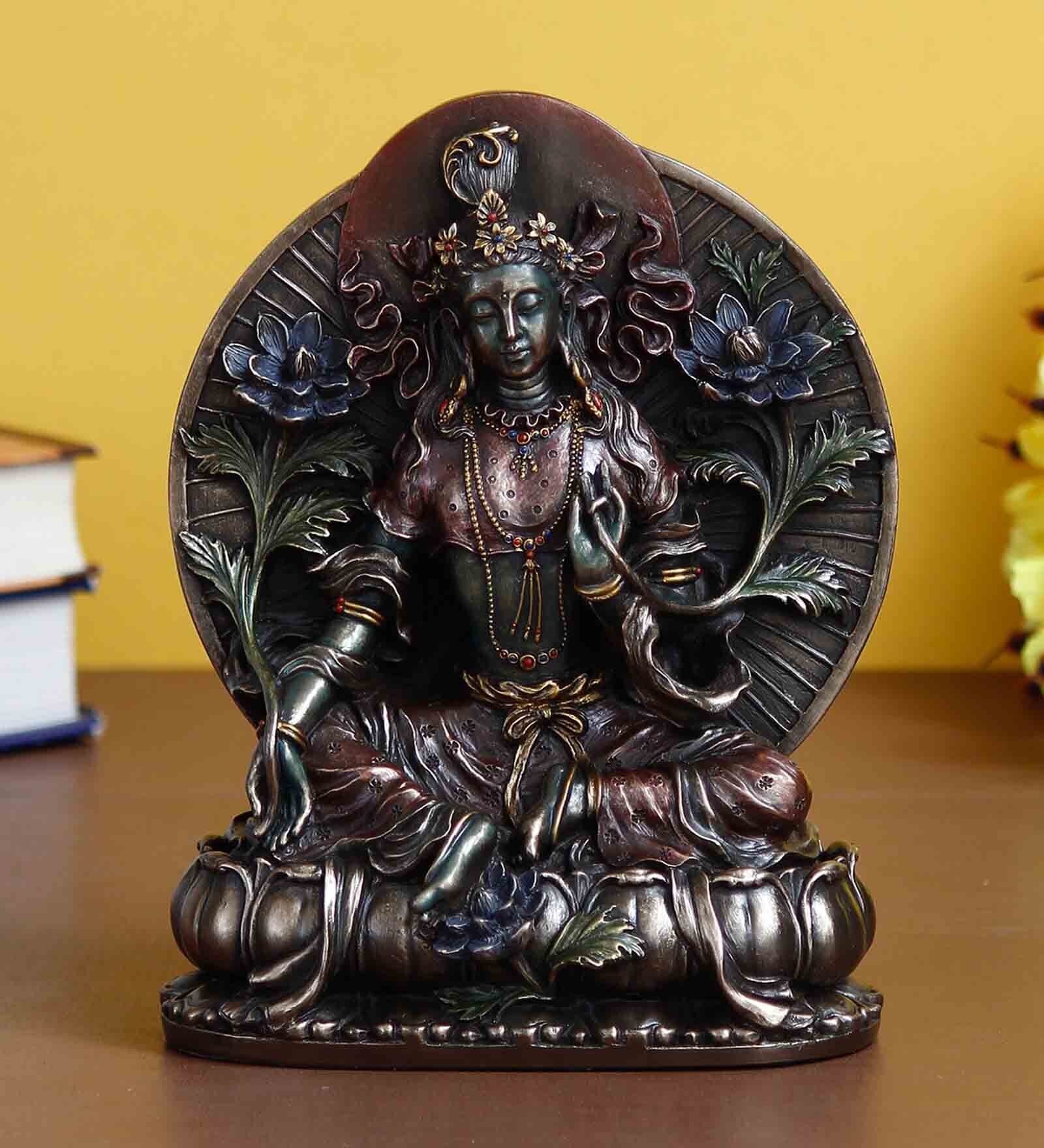 Brown Polyresin and Bronze Goddess Tara Idol