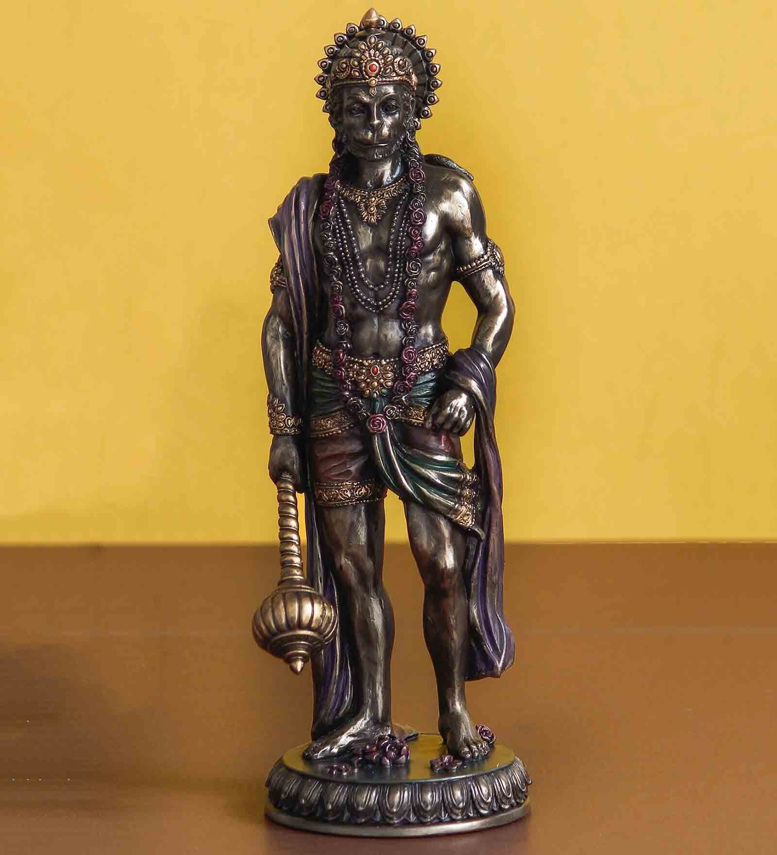 Brown Polyresin and Bronze Standing Lord Hanuman Idol with Gada/Mace