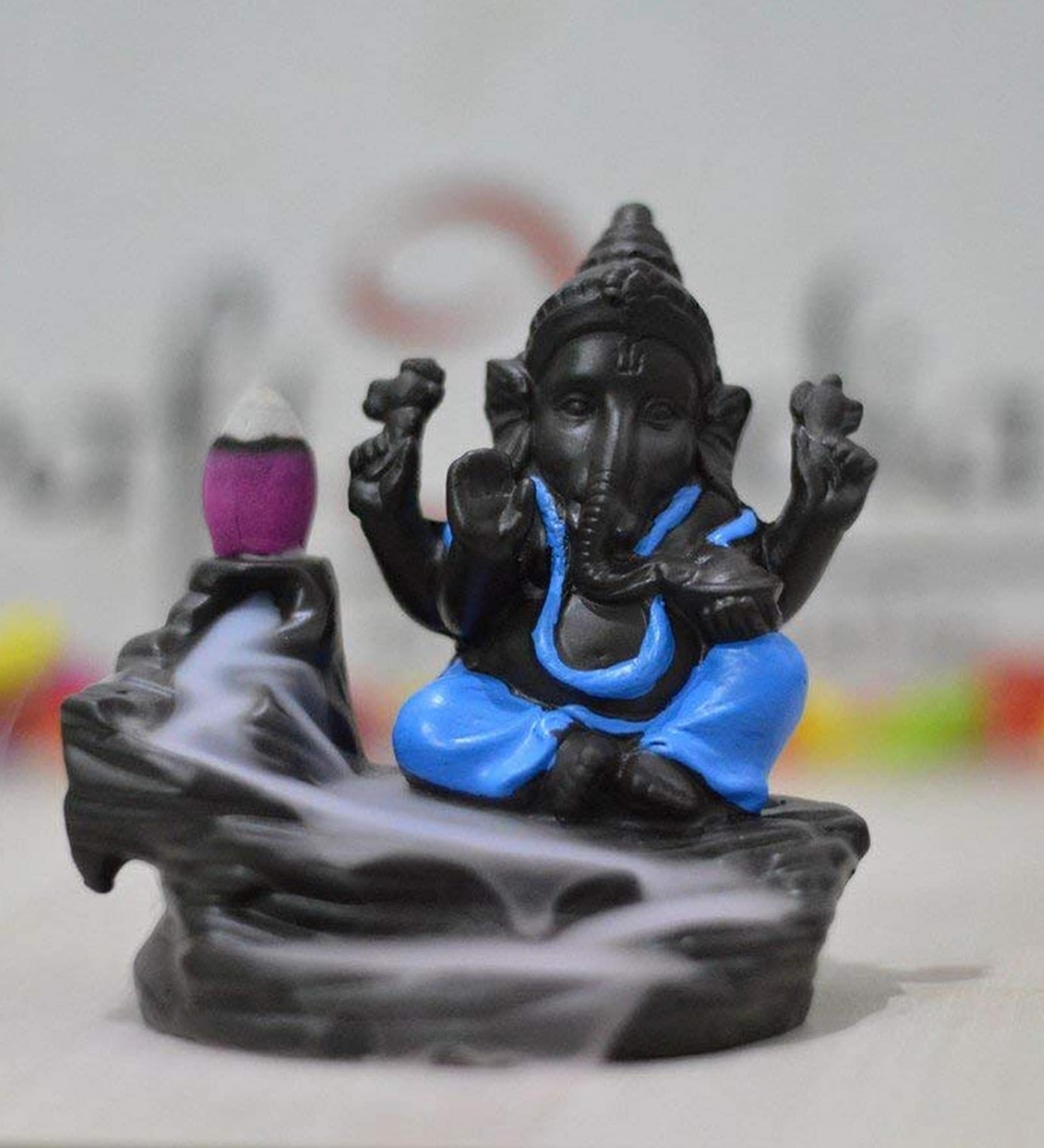 Blue Lord Ganesha Decorative Showpiece with 10 free Smoke Backflow Scented Cone Incenses