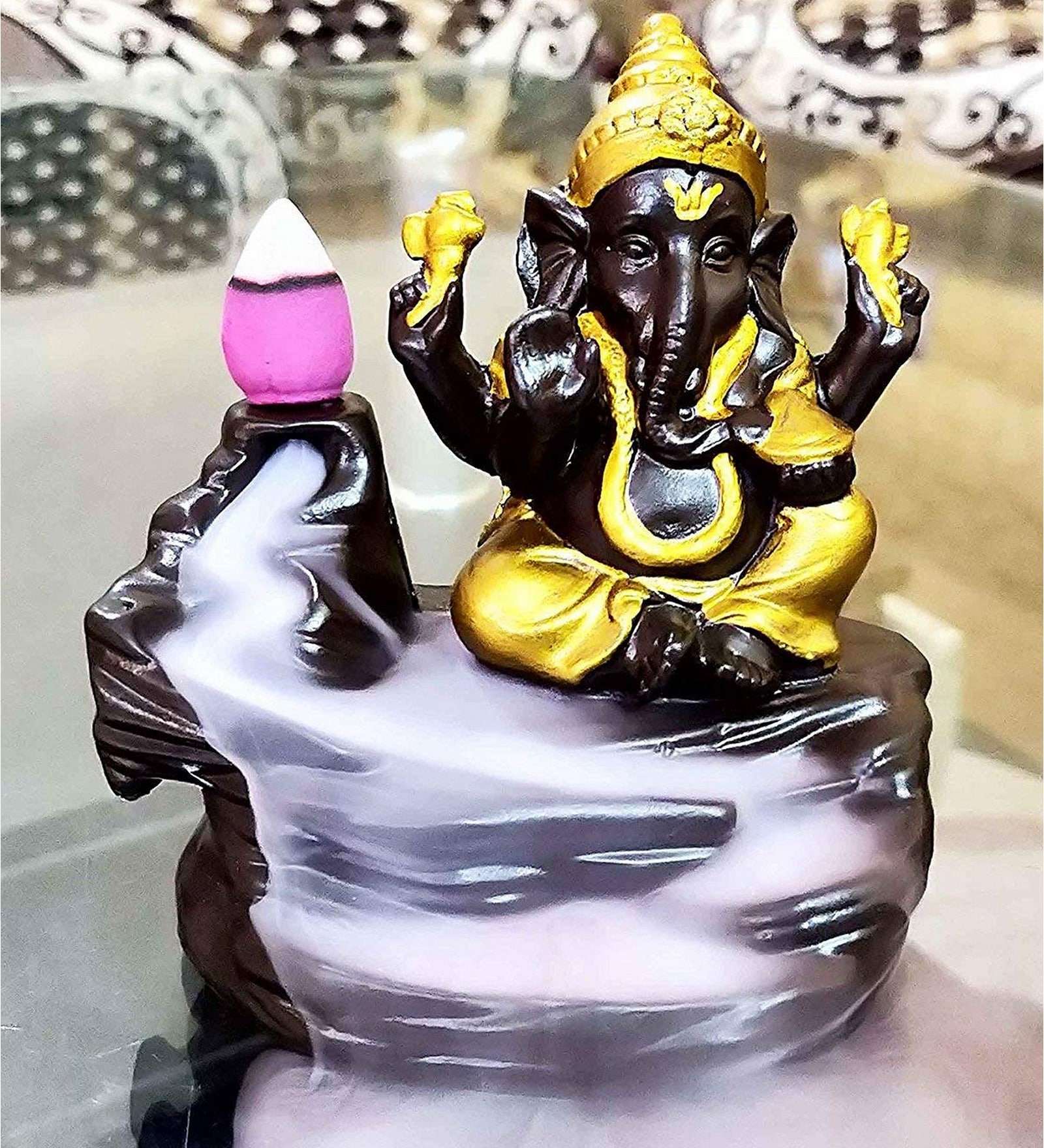 Brown Lord Ganesha Decorative Showpiece with 10 free Smoke Backflow Scented Cone Incenses