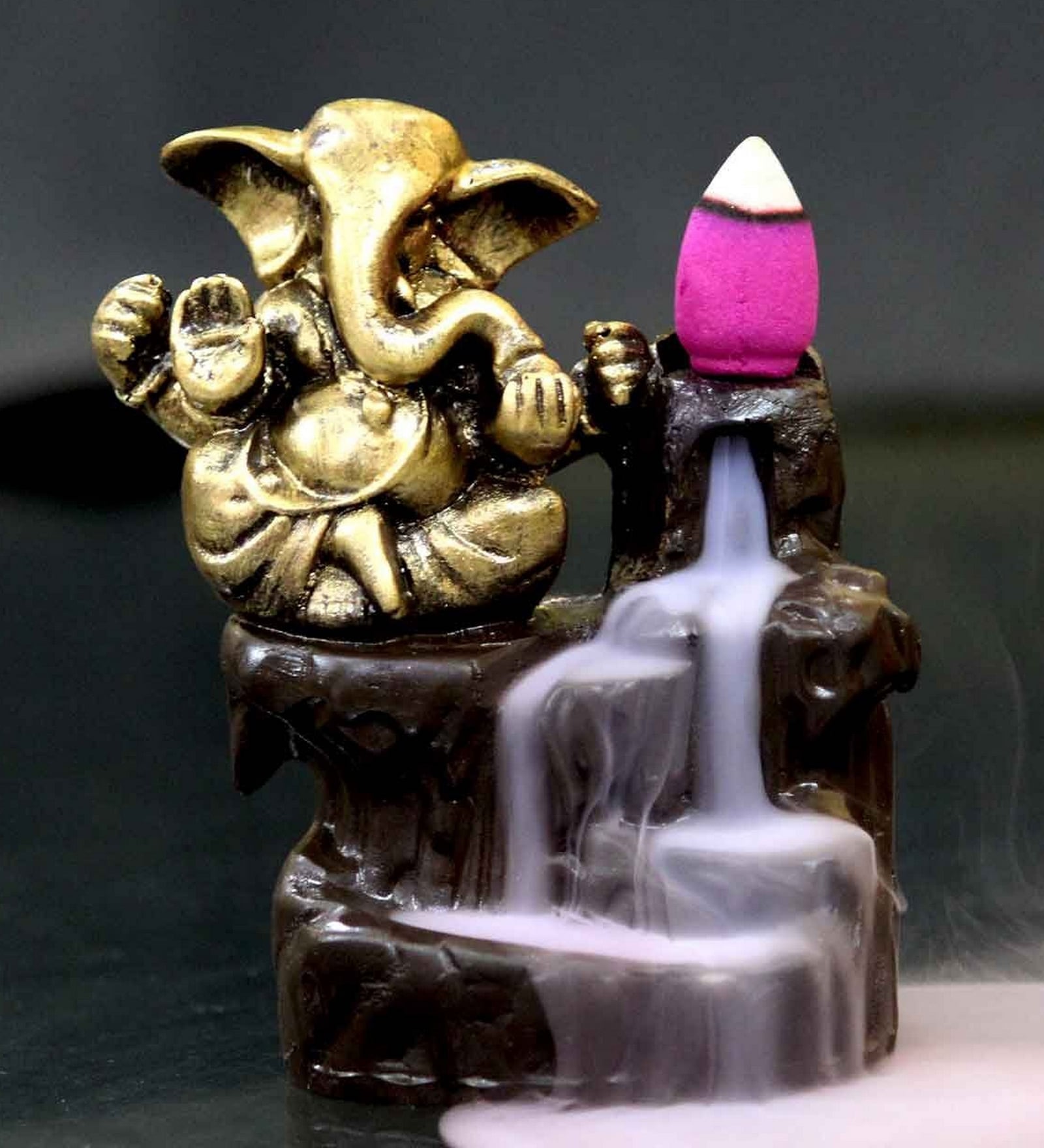 Golden Lord Ganesha Decorative Showpiece with 10 free Smoke Backflow Scented Cone Incenses
