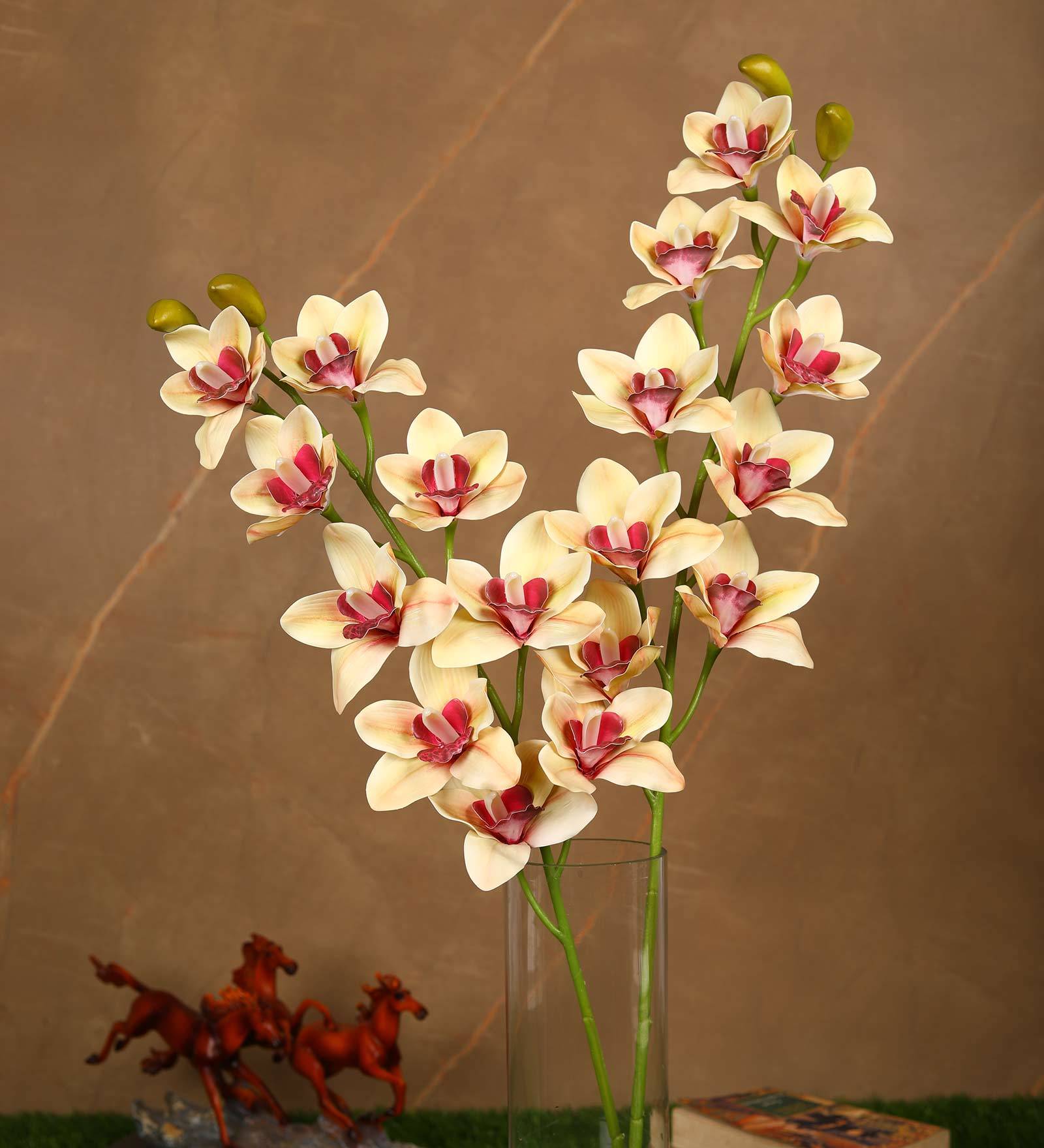 Buy Brown Polyurethane Beautiful Artificial Cymbidium Orchid Flowers