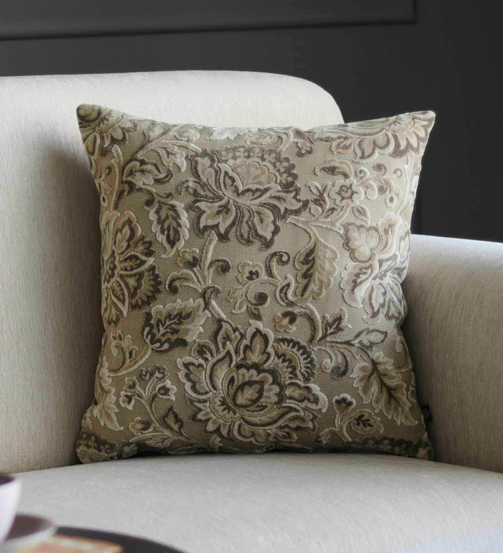 Brown Floral Polyester 16 x 16 Inches Cushion Cover