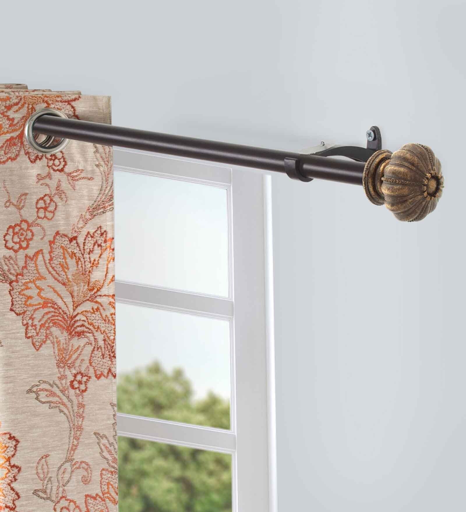 Brown Pomegranate Iron Expandable 1 Curtain Rod with Accessories ( 36 to 66 Inches)