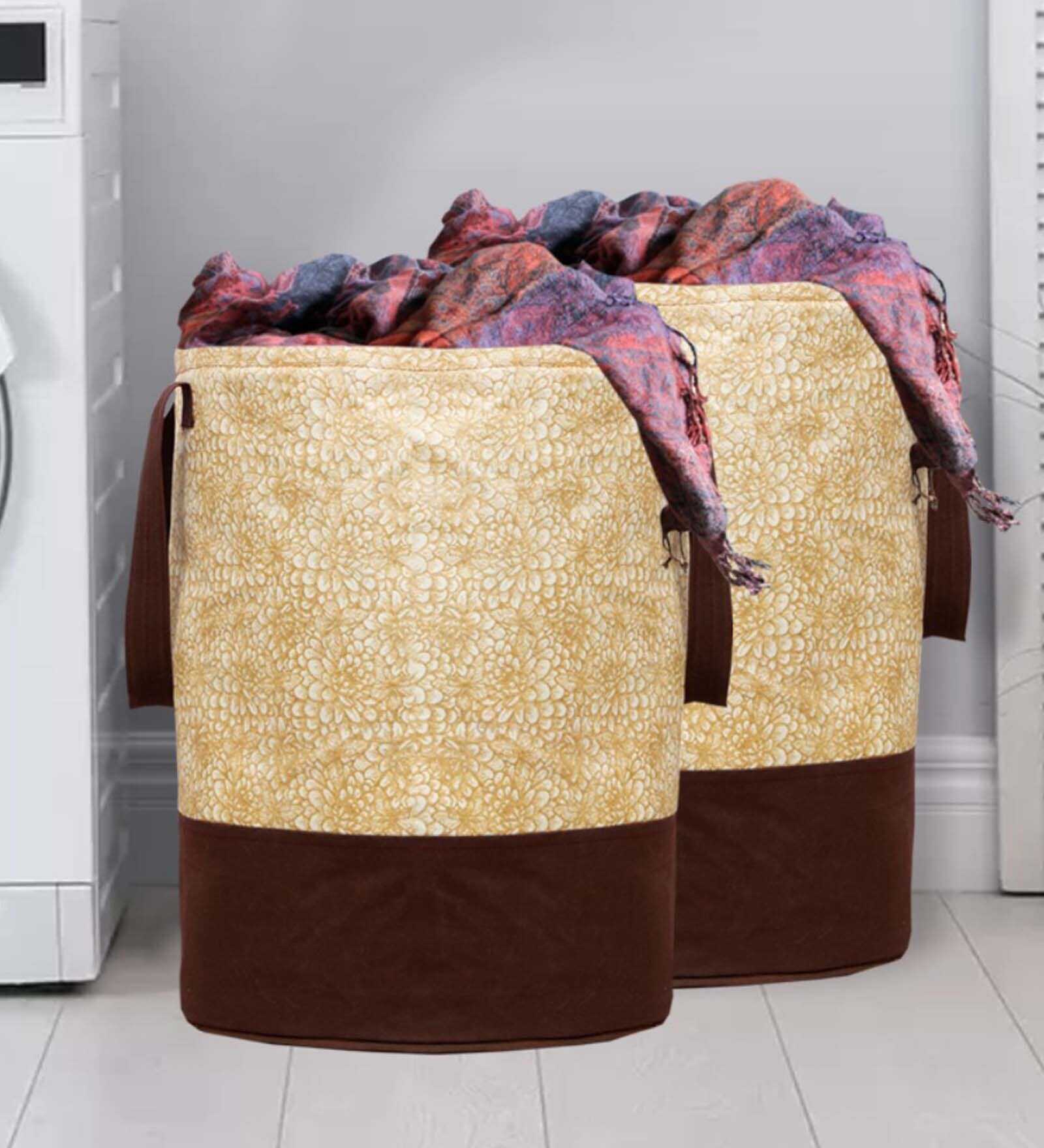 Buy Brown & Beige Cotton Foldable 45 Litres Laundry Basket (Set Of 2 ) at 60 OFF by Kuber