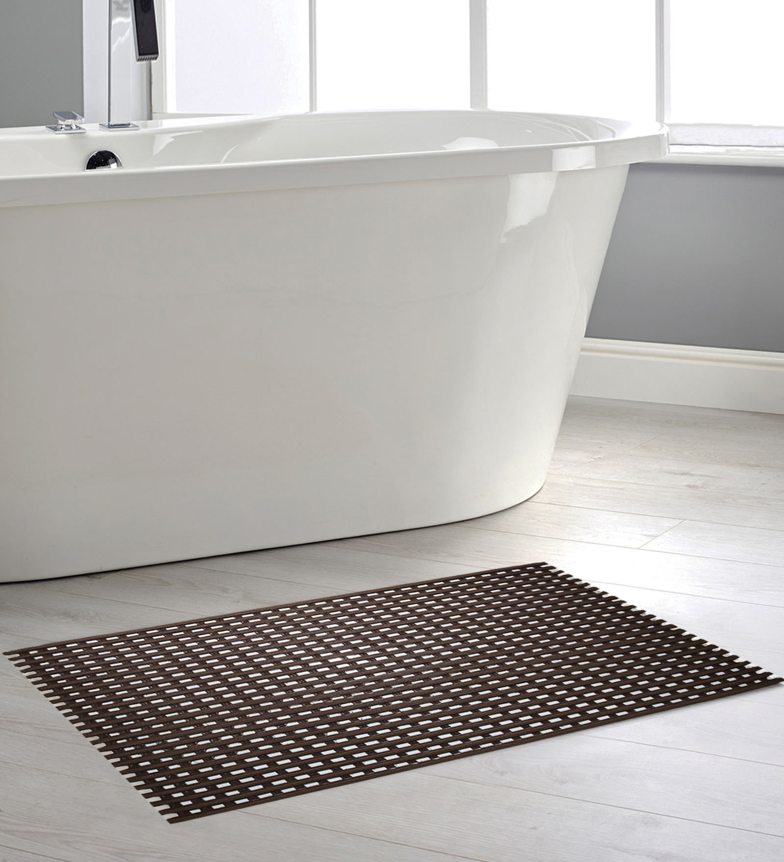 Brown PVC Plain Solid 24x16 Inches Antiskid Bath Mat
