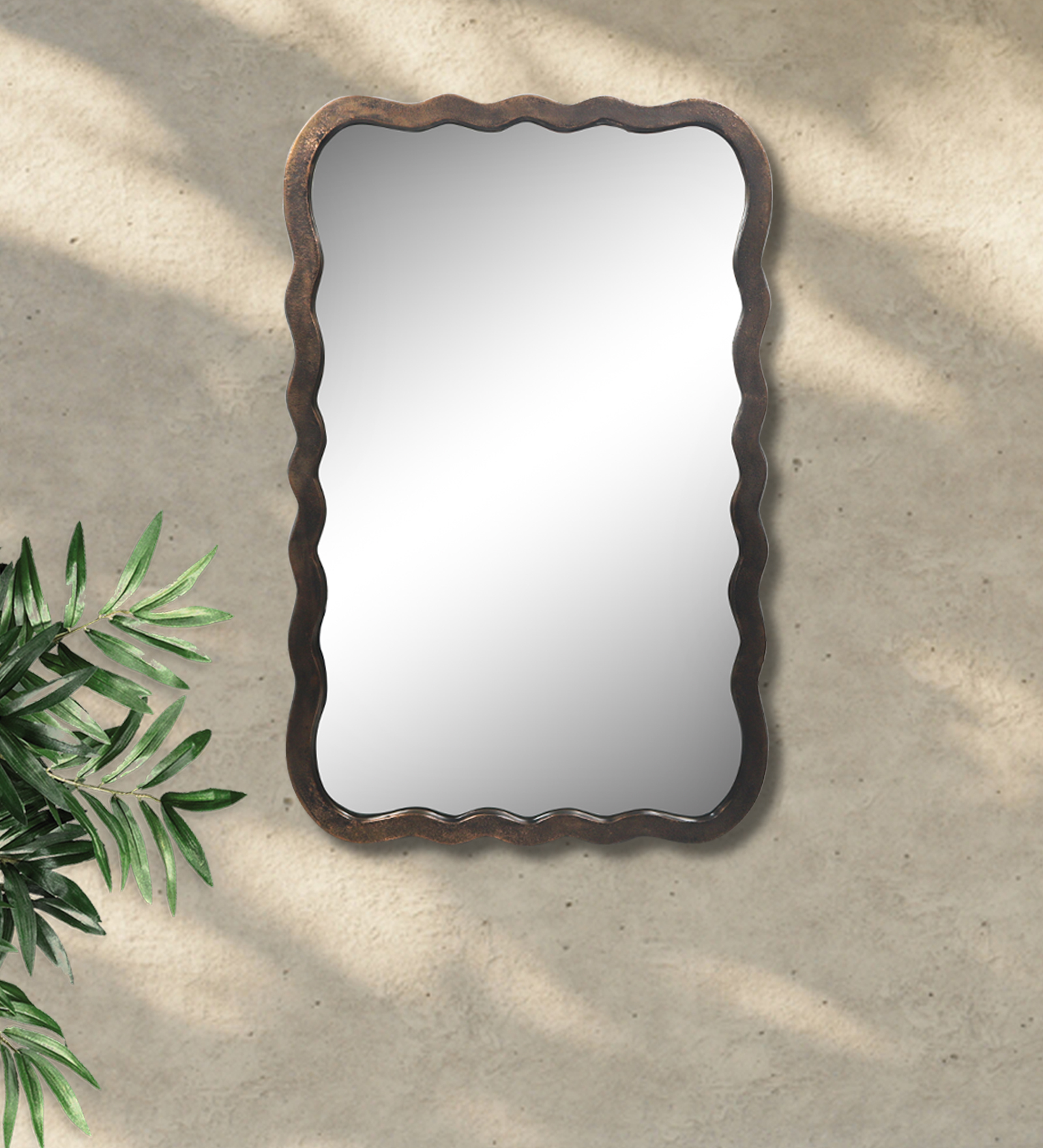 Brown Rectangle Metal Wall Hanging Mirror