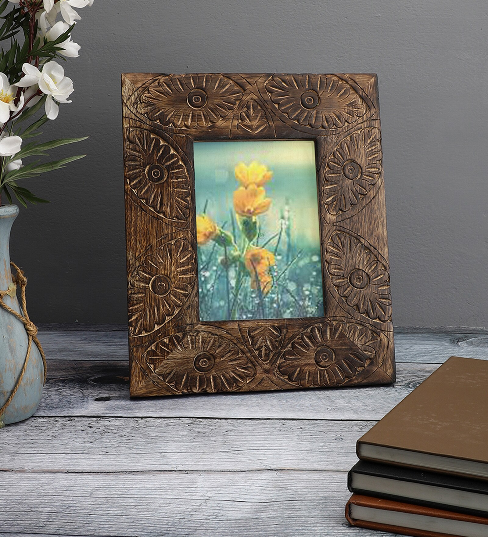 Brown Rectangular Venice Traditional Mango Wood Table Photo Frame