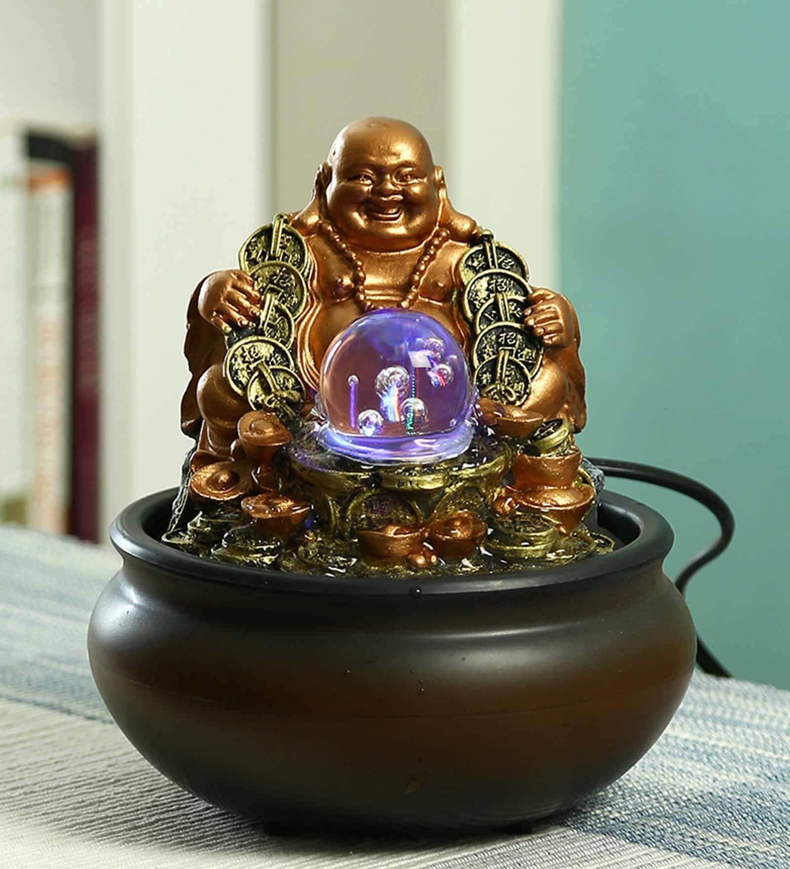 Buy Brown Resin Laughing Buddha Indoor Fountain with Light by Aapno ...